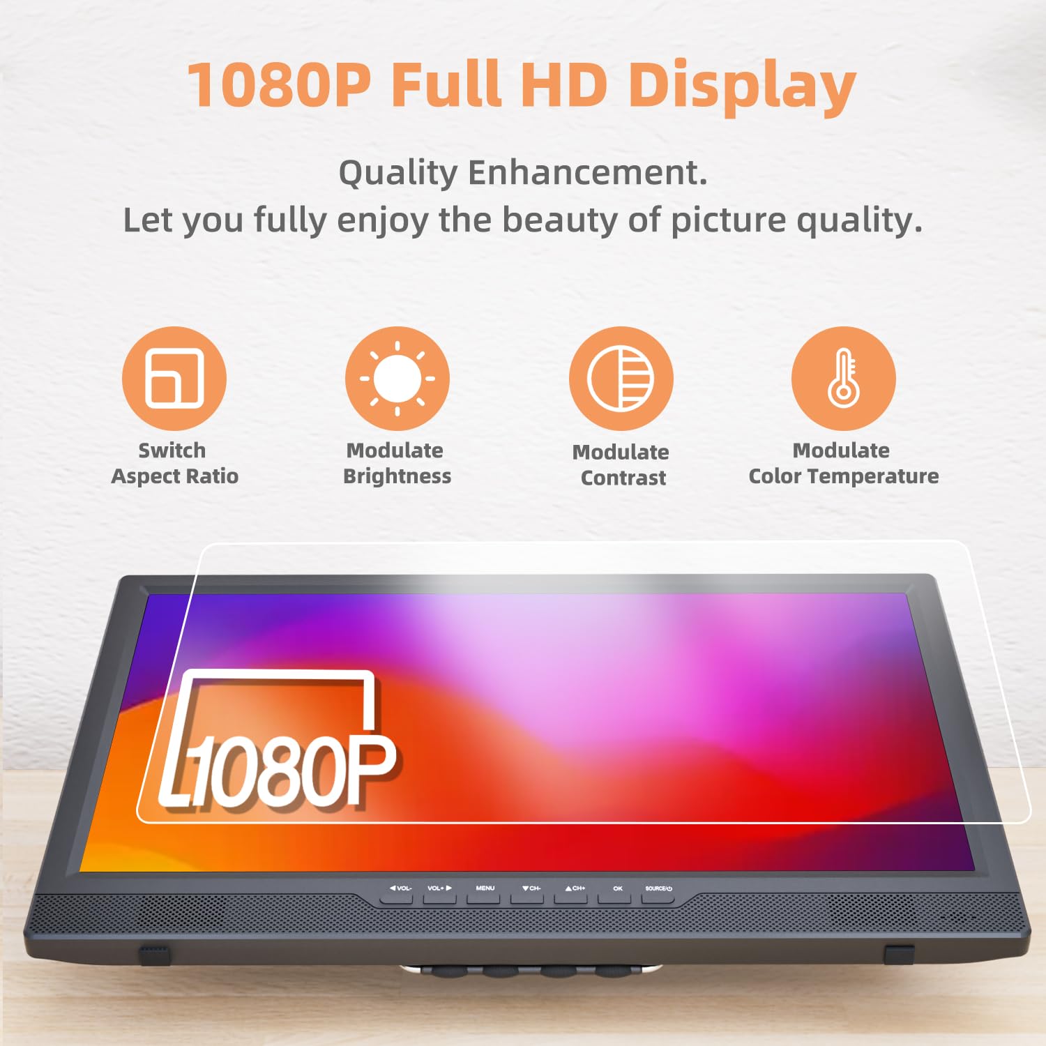 NORTHING 19 Inch Portable LED TV with Antenna - 1080P HD Small Television with HDMI, AV Input & USB Port - Built-in Stand Compact Monitor for Kitchen, Bedroom, RV, Camping (No Button/Coin Battery Required)
