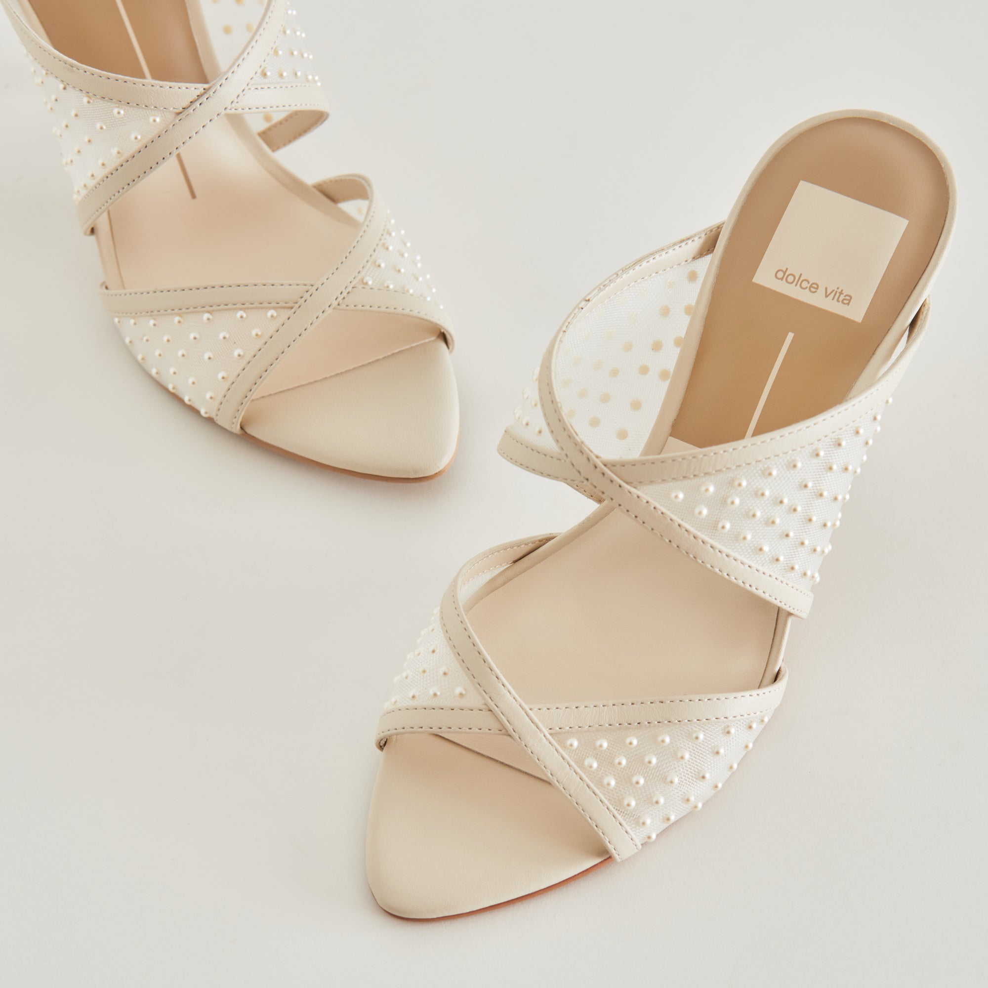 MANDEL PEARL HEELS IVORY MESH - Elegant Women's High Heels for Weddings, Parties & Special Occasions