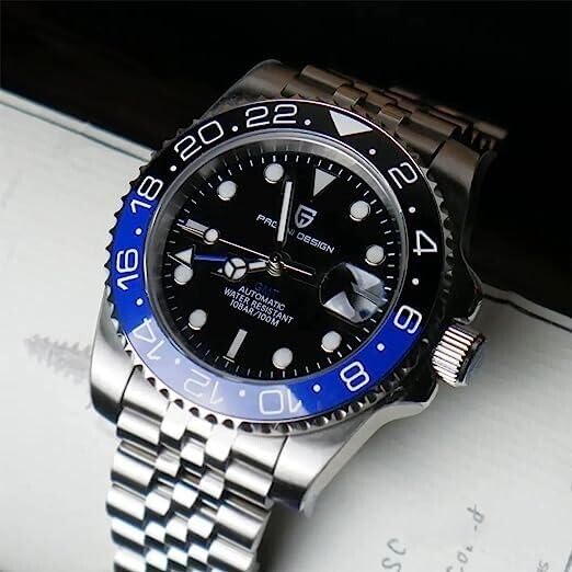 BENYAR Pagani Design Men's Automatic GMT Watch - Sapphire Crystal, Stainless Steel, 100M Waterproof Business Chronograph Wristwatch PD-1662 - Perfect for Office, Travel & Formal Occasions