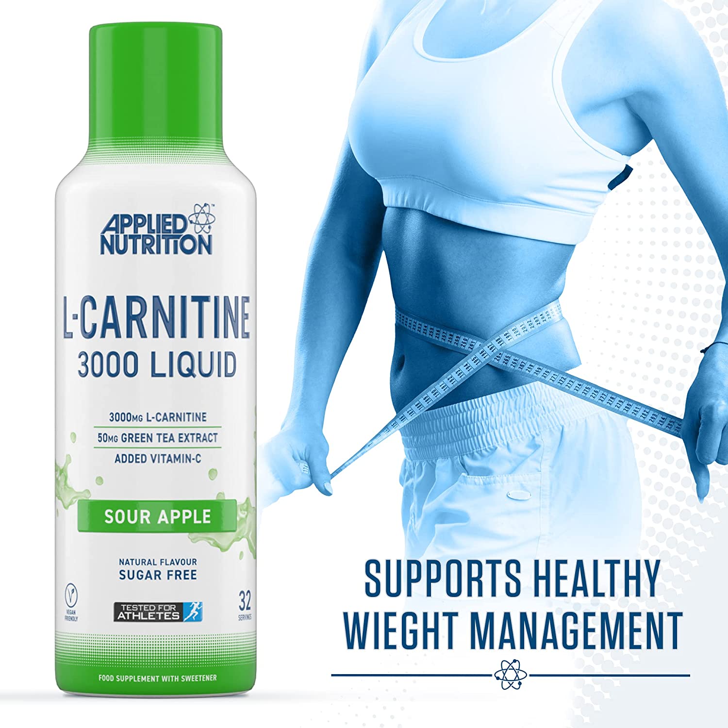 Applied Nutrition L Carnitine 3000 Liquid Supplement - 480ml Bottle for Weight Loss & Energy Boost | Pre-Workout & Post-Workout Recovery