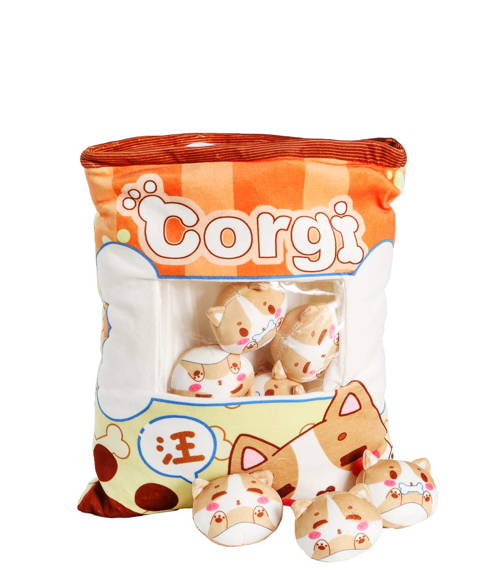 Corgi Snacks Soft Pillow with 8 Corgi Small Head Plushies - Perfect for Dog Lovers, Home Decor, and Cute Gift Ideas