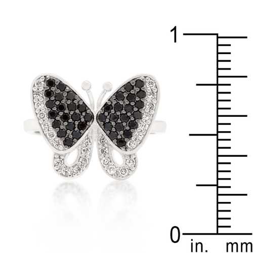 Elegant Black & White Cubic Zirconia Butterfly Ring for Women - Dainty Fashion Jewelry Gift for Birthday, Anniversary & Valentine's Day
