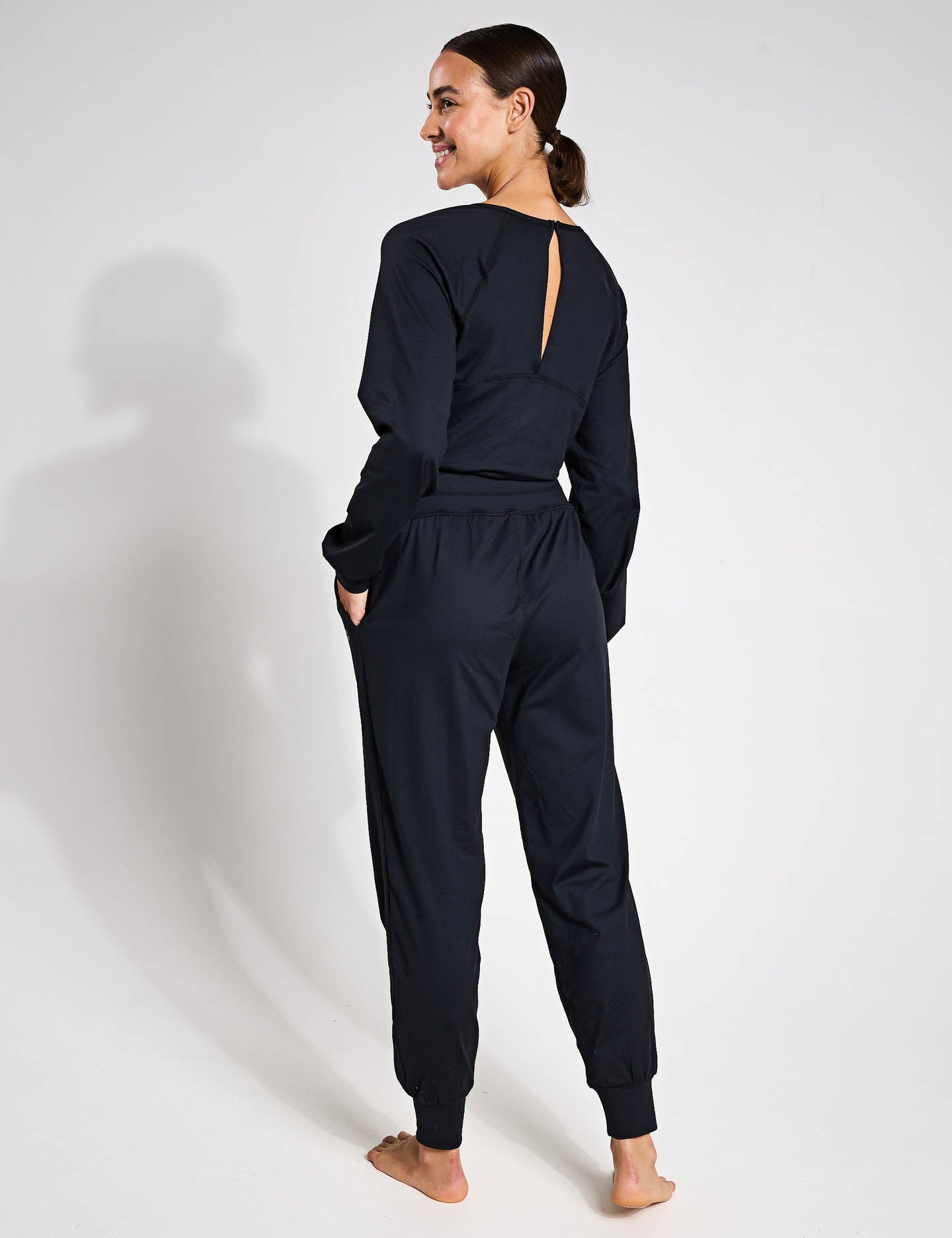 Gaia Yoga Long Sleeve Jumpsuit for Women - Stretchy Comfortable Workout Outfit - Black - Perfect for Yoga, Pilates & Lounge Wear