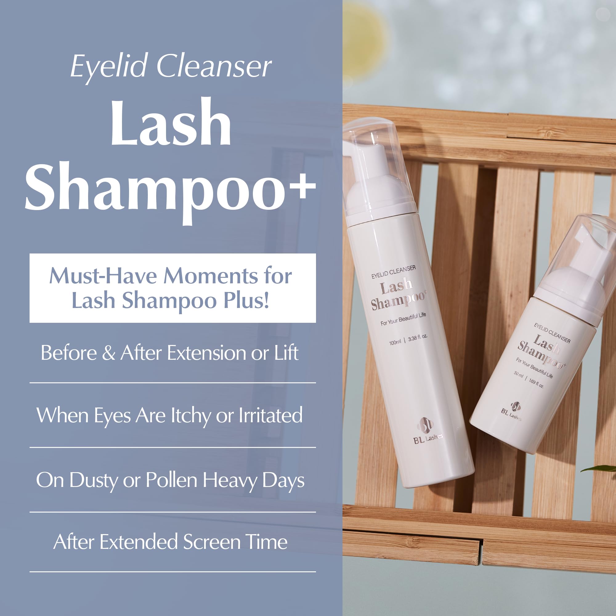 BL Lashes Lash Shampoo for Eyelash Extensions - Gentle Oil-Free Cleanser & Eyelid Wash | pH Balanced Formula for Sensitive Eyes (100ml) | Perfect for Daily Lash Care & Makeup Removal