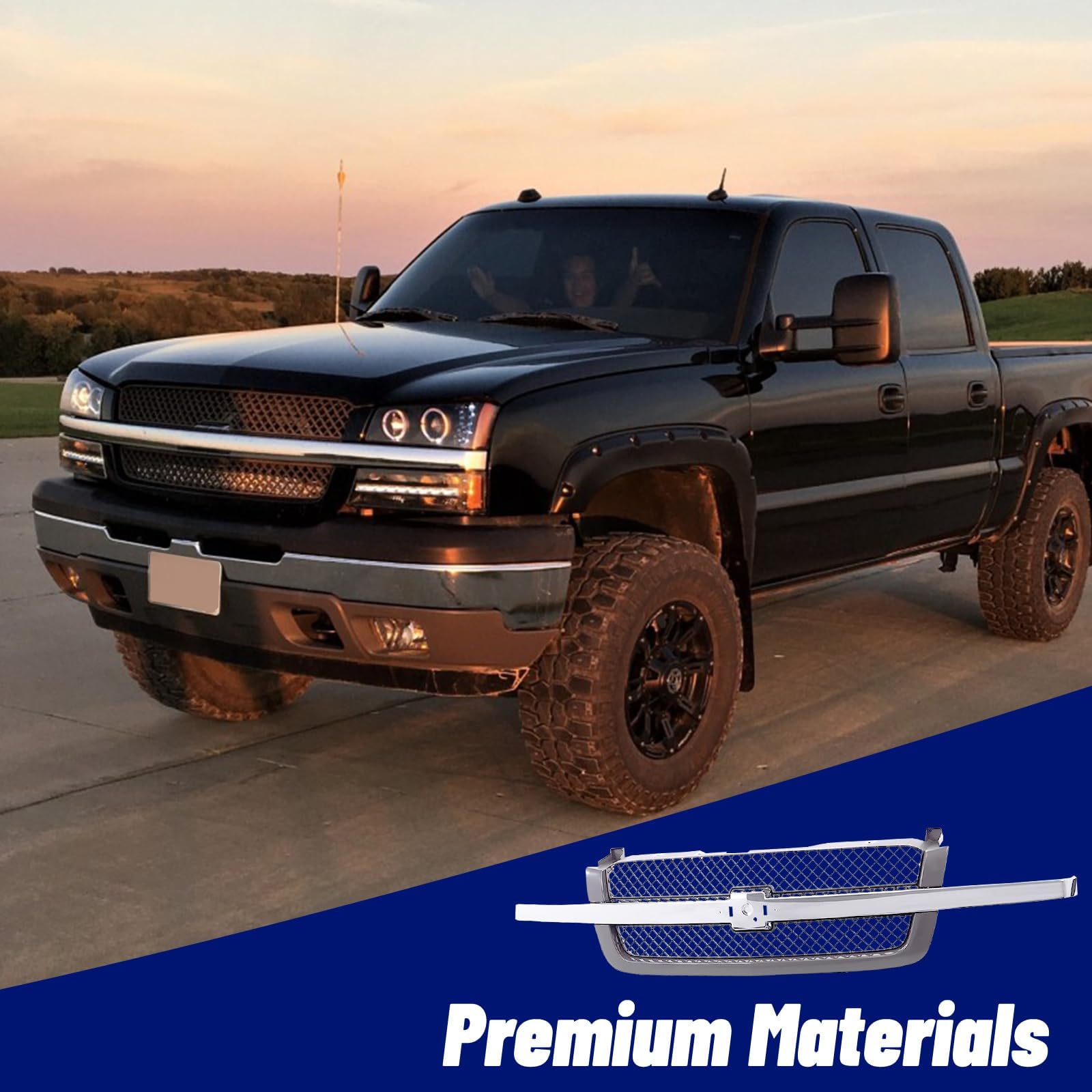 Chrome Front Grille Compatible with 2003-2007 Chevy Silverado 1500/1500HD/2500/2500HD/3500 Classic - GM1200514 | Upgrade Your Truck's Style for Off-Road & Show Car Events