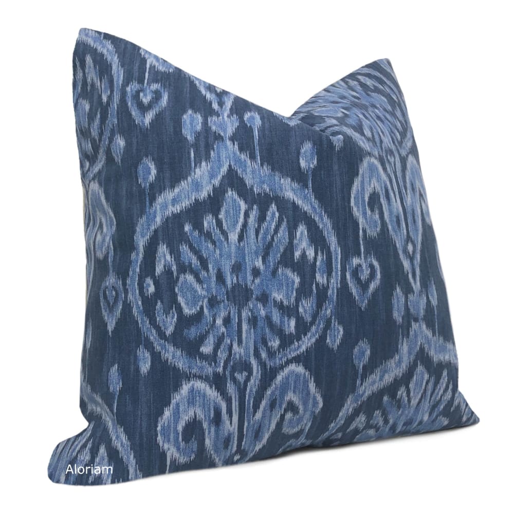 Malik Blue Ethnic Ikat Cotton Print Pillow Cover - Decorative Throw Pillow Case for Sofa, Bed, Couch - Boho Home Decor