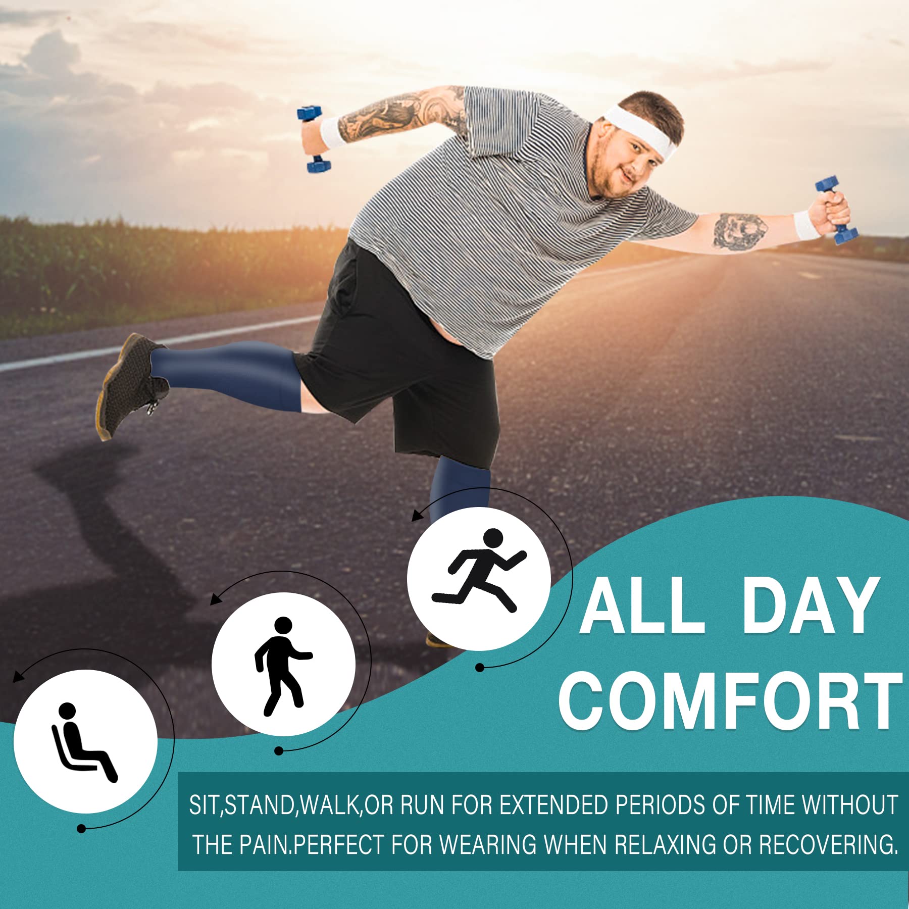 **Iseasoo Plus Size Compression Socks for Men & Women - 3 Pairs Wide Calf Support Stockings for Circulation, Nurses, Running, Travel & Work - Improve Blood Flow & Reduce Swelling**