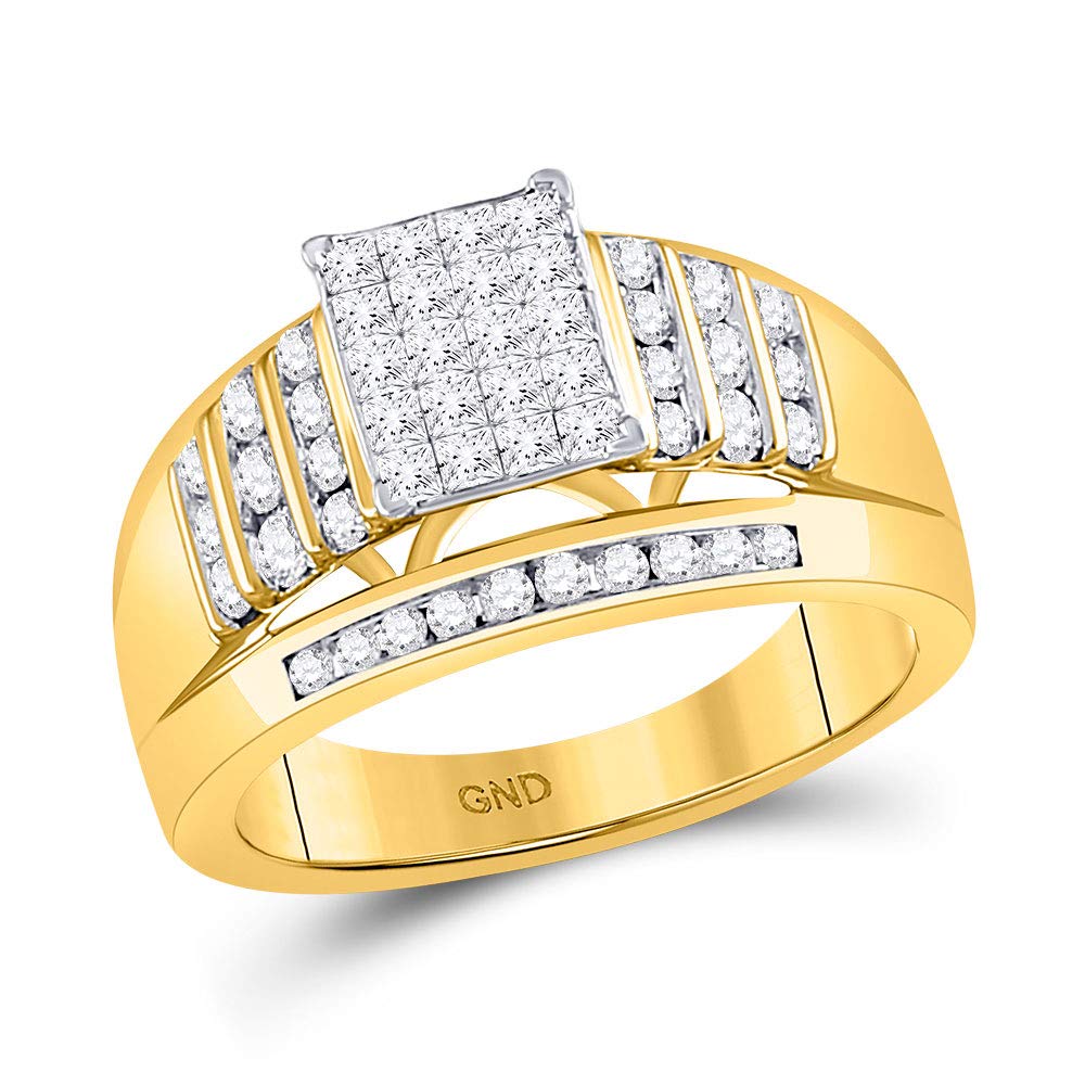 10K Yellow Gold Princess Cut Diamond Cluster Ring for Women - 1.00 CTTW | Elegant Engagement, Wedding, Anniversary Gift Jewelry