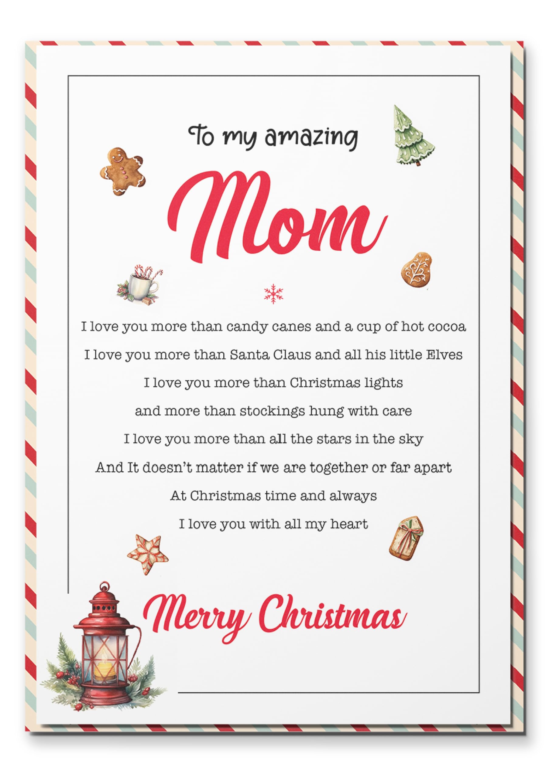Christmas Card for Mom with Envelope - Holiday Greeting Card for Family Gifts