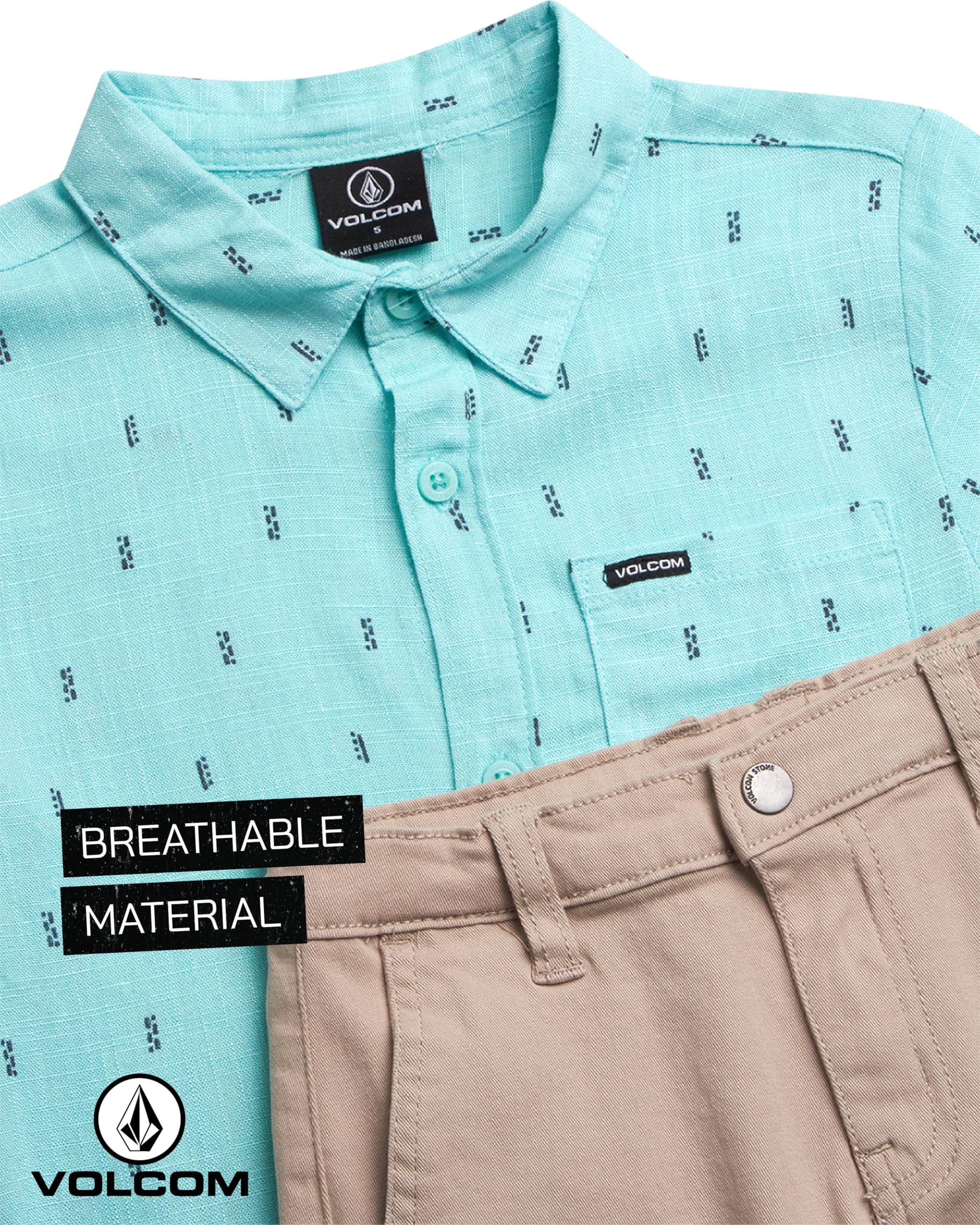 Volcom Baby Boys' 2-Piece Outfit Set - Short Sleeve Linen Button Down Shirt & Stretch Twill Shorts | Comfortable Summer Playwear for Toddlers, Beach & Outdoor Activities