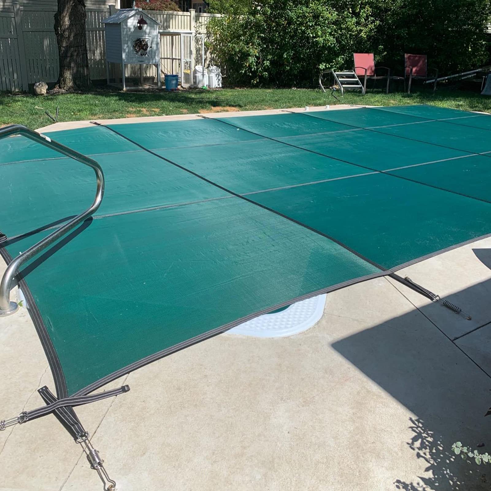 Premium Green Inground Winter Pool Cover – Heavy-Duty Mesh Solid PP Material for Child & Pet Safety – Extra Large 250x300cm (118.1in) Outdoor Above Ground Pool Cover – Ideal for Winter Protection, Debris Prevention, and Year-Round Safety