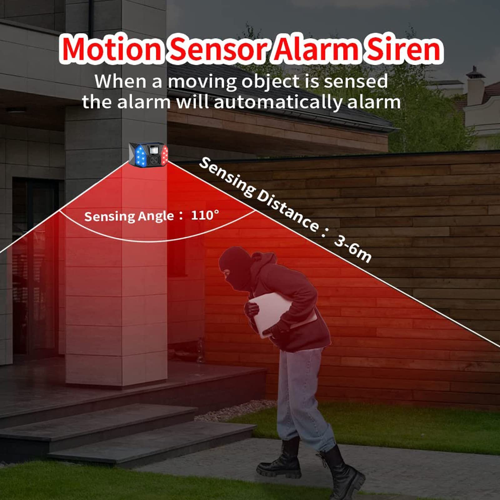 Solar Strobe Warning Lights with Motion Sensor - 129dB Waterproof Alarm, 4 Modes Security Siren Light for Farm, Warehouse, Yard, Home & Barn Protection (2 Pack with Remote) - Ideal for Outdoor Security, Animal Deterrent & Emergency Alert