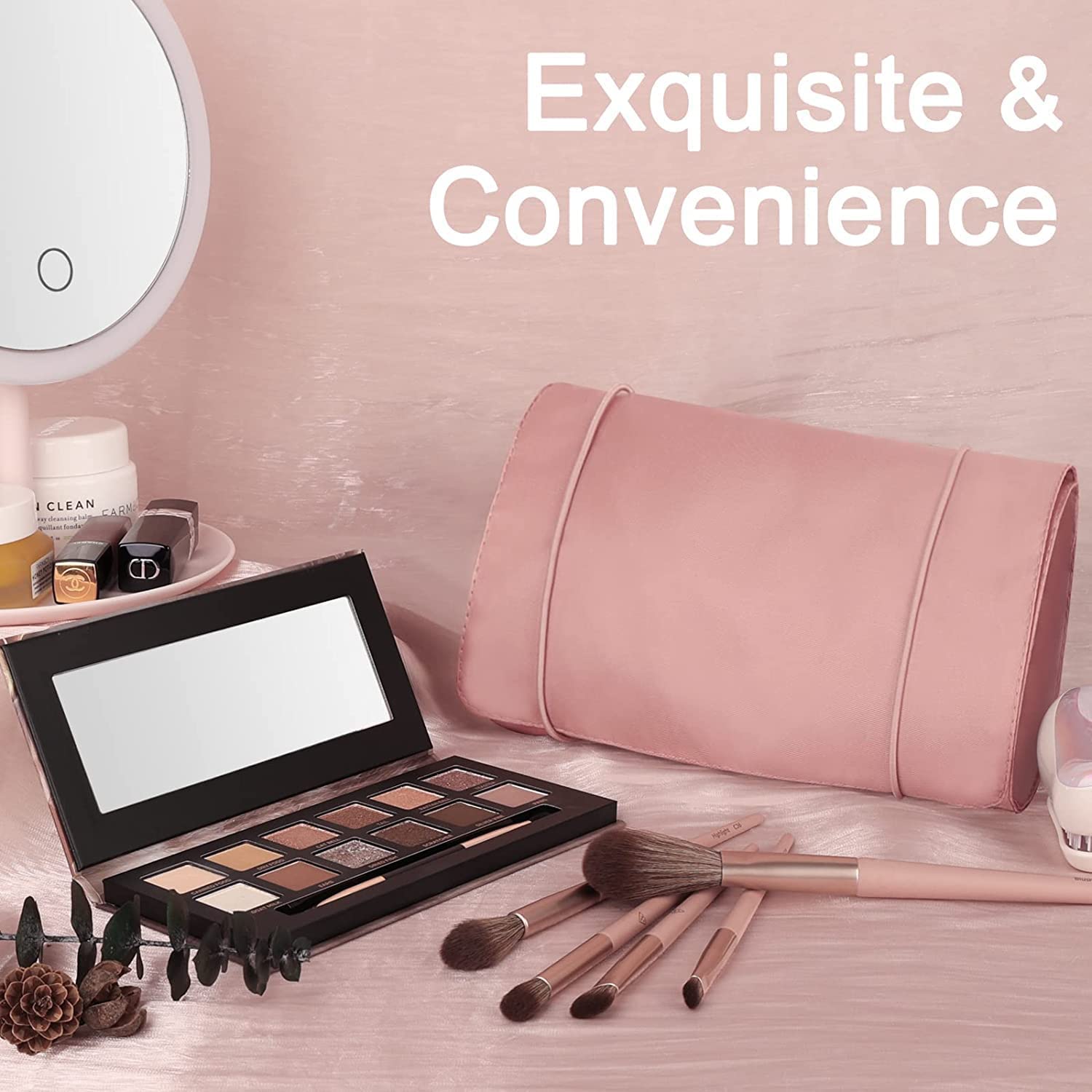 MURTISIDDH Roll Up Foldable Cosmetic Makeup Toiletry Storage Organizer Bag Kit with Removable Mesh Pouch - Rose Gold | Travel Organizer for Makeup Brushes, Skincare & Jewelry | Perfect for Vacation, Gym & Daily Use