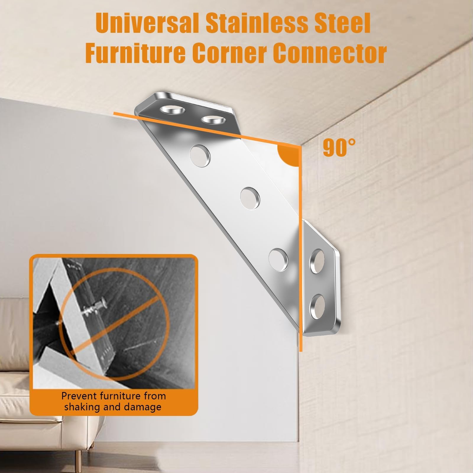 Heavy Duty 20-Pack Stainless Steel Corner Brackets - Universal Furniture Connectors for Wood Cabinets, Tables, Chairs & Shelves - Triangular Support Brackets for Home Office & DIY Furniture Assembly