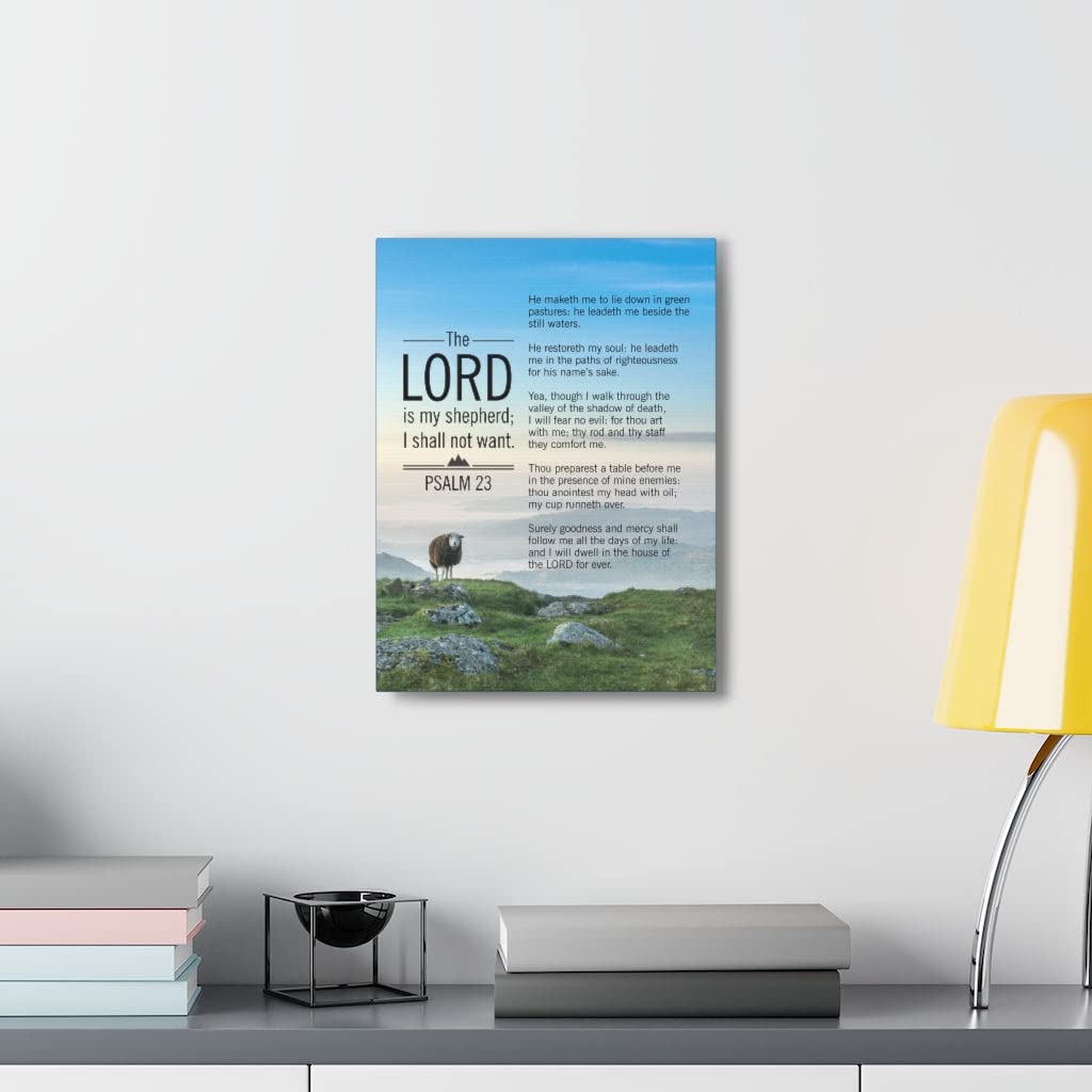 Psalm 23 Bible Verse Canvas Wall Art - Christian Scripture Home Decor for Living Room, Bedroom & Church - Blue Sky Themed Religious Gift for Weddings, Baptisms & Housewarming