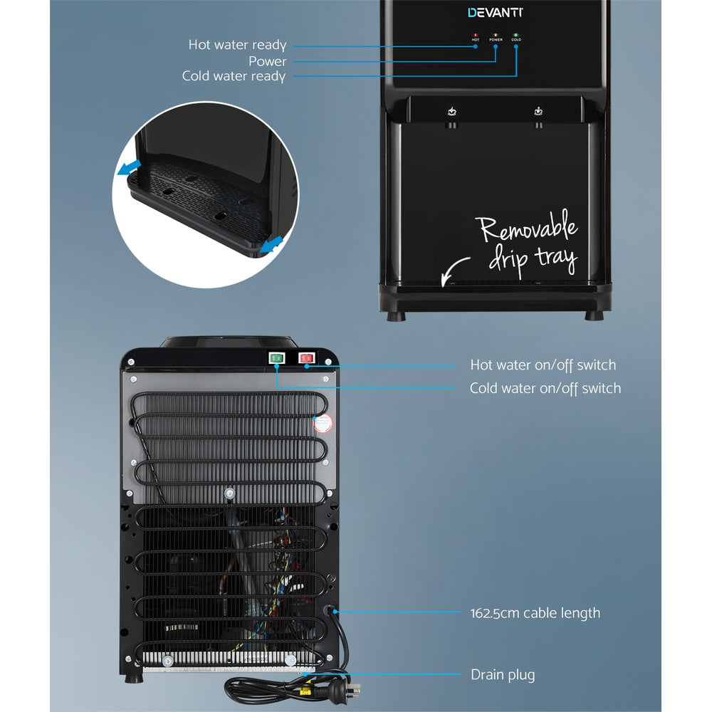Black Instant Hot & Cold Water Cooler Dispenser with Dual Taps - Perfect for Office, Home, or Kitchen Countertop Use