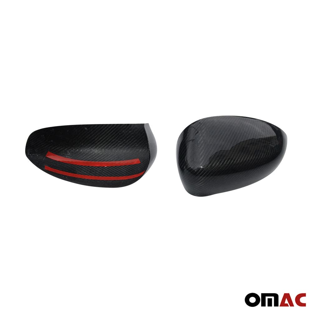 OMAC Carbon Fiber Side Mirror Cover Caps for Fiat 500 & 500C (2012-2019) - Black, 2-Piece Set - Enhances Style & Protection for Urban Driving
