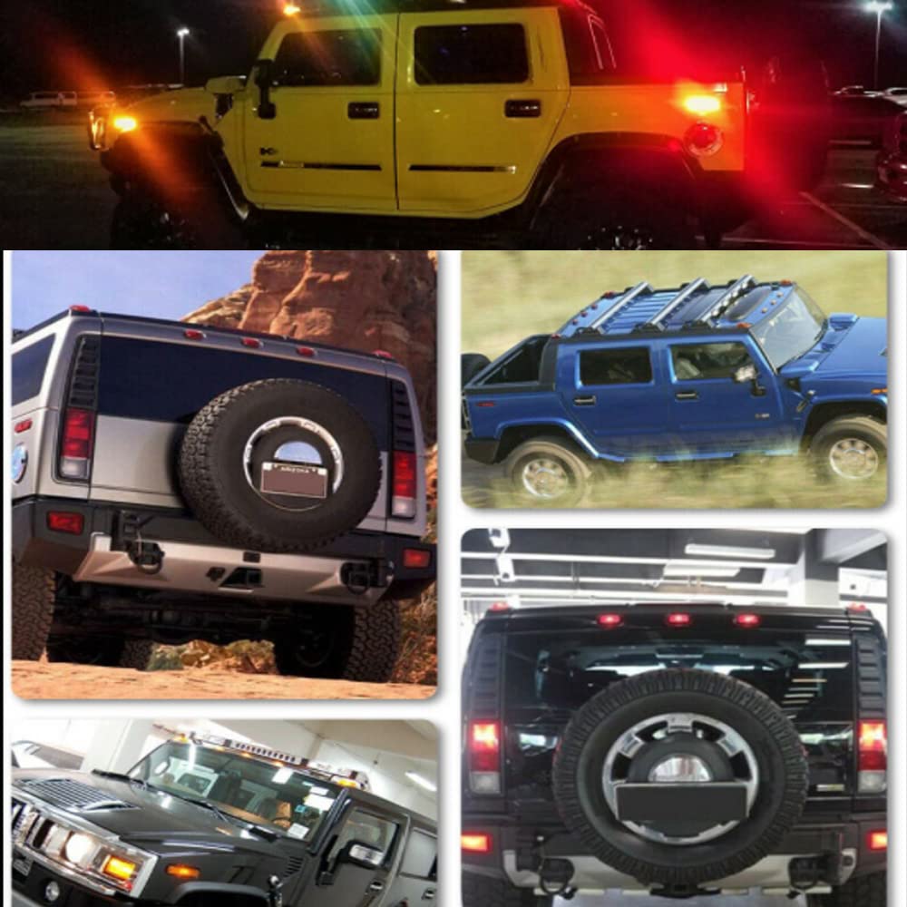 10pcs Smoked Lens Amber Red LED Cab Roof Marker Lights + 4pcs Front & Rear Dynamic Sequential Turn Signal Side Marker Lights Kit - Compatible with Hummer H2 2003-2009 | Upgrade Your Truck Lighting for Safety & Style
