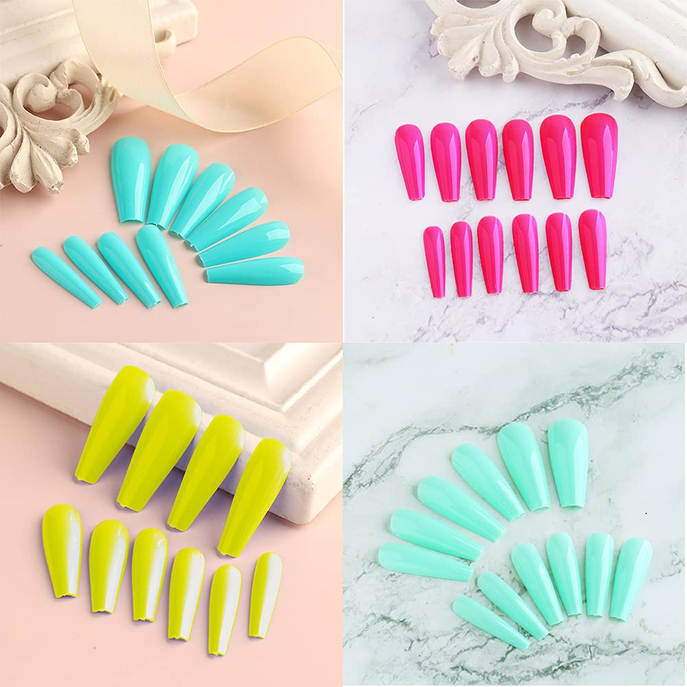 Vibrant Long Coffin Press On Nails - 100Pcs Ballerina Fake Nails with Full Cover Tips for DIY Nail Art & Salon Use | Perfect for Parties, Weddings & Special Occasions