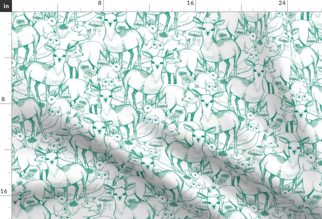 Whimsical Woodland Green Deer Fox Rabbit Mouse Owl Printed Minky Fabric Fat Quarter - Soft & Cozy for Sewing Baby Blankets, Quilt Backing, Plush Toys - Perfect for Nursery Decor & DIY Craft Projects
