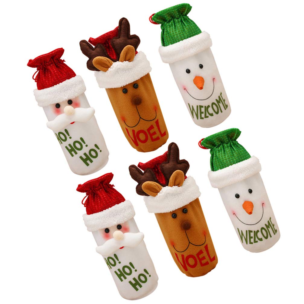 DOITOOL 6Pcs Christmas Wine Gift Bags - Santa Snowman Reindeer Drawstring Wine Bottle Covers for Holiday Party Decorations | Perfect for Xmas Gifts, Wine Exchanges & Festive Home Decor