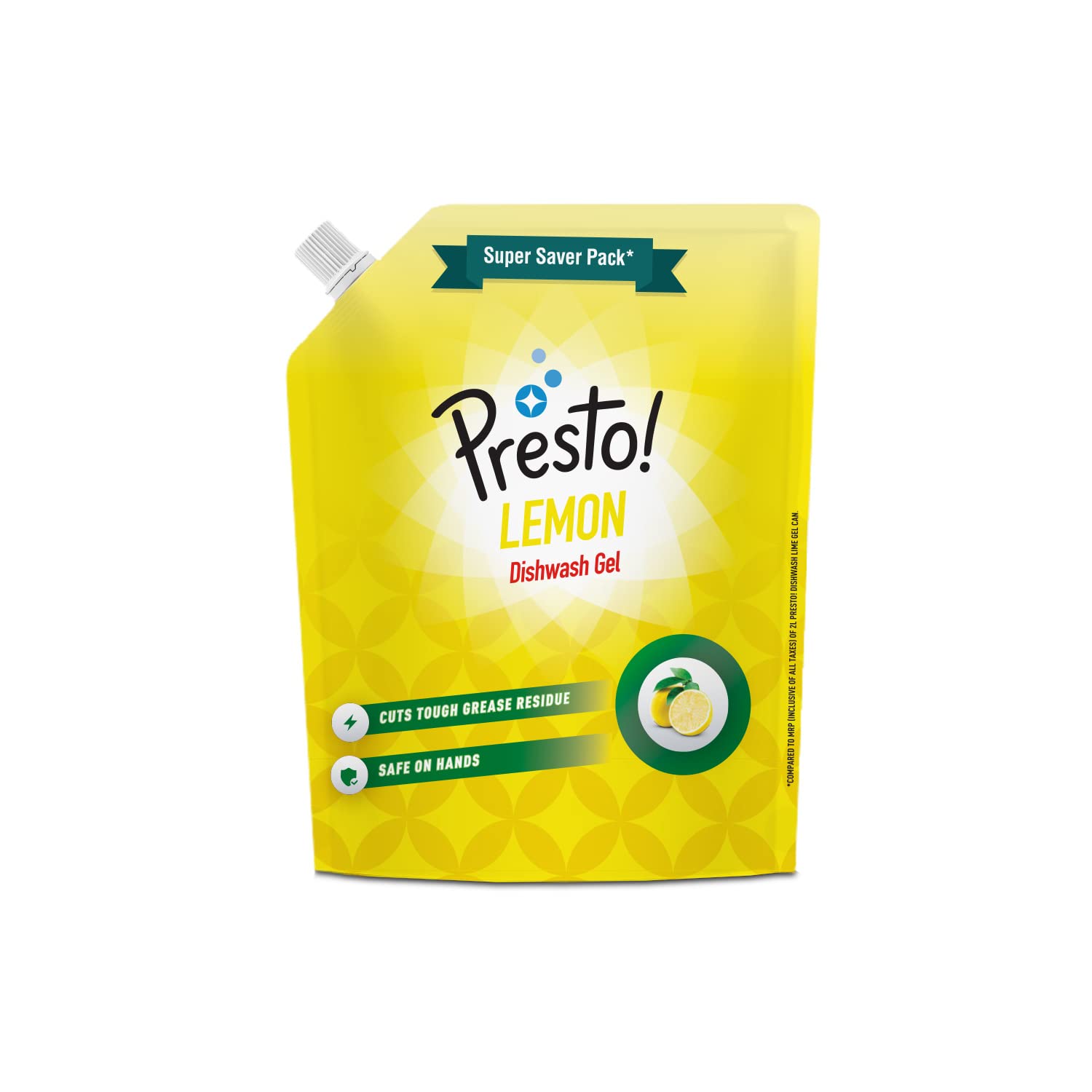 Presto! Lemon Dishwashing Gel Refill Pouch - 2L Grease-Fighting Formula | Residue-Free & Odor Eliminator | Works on Pots, Pans & Utensils | Ideal for Kitchen, Camping & RV Use