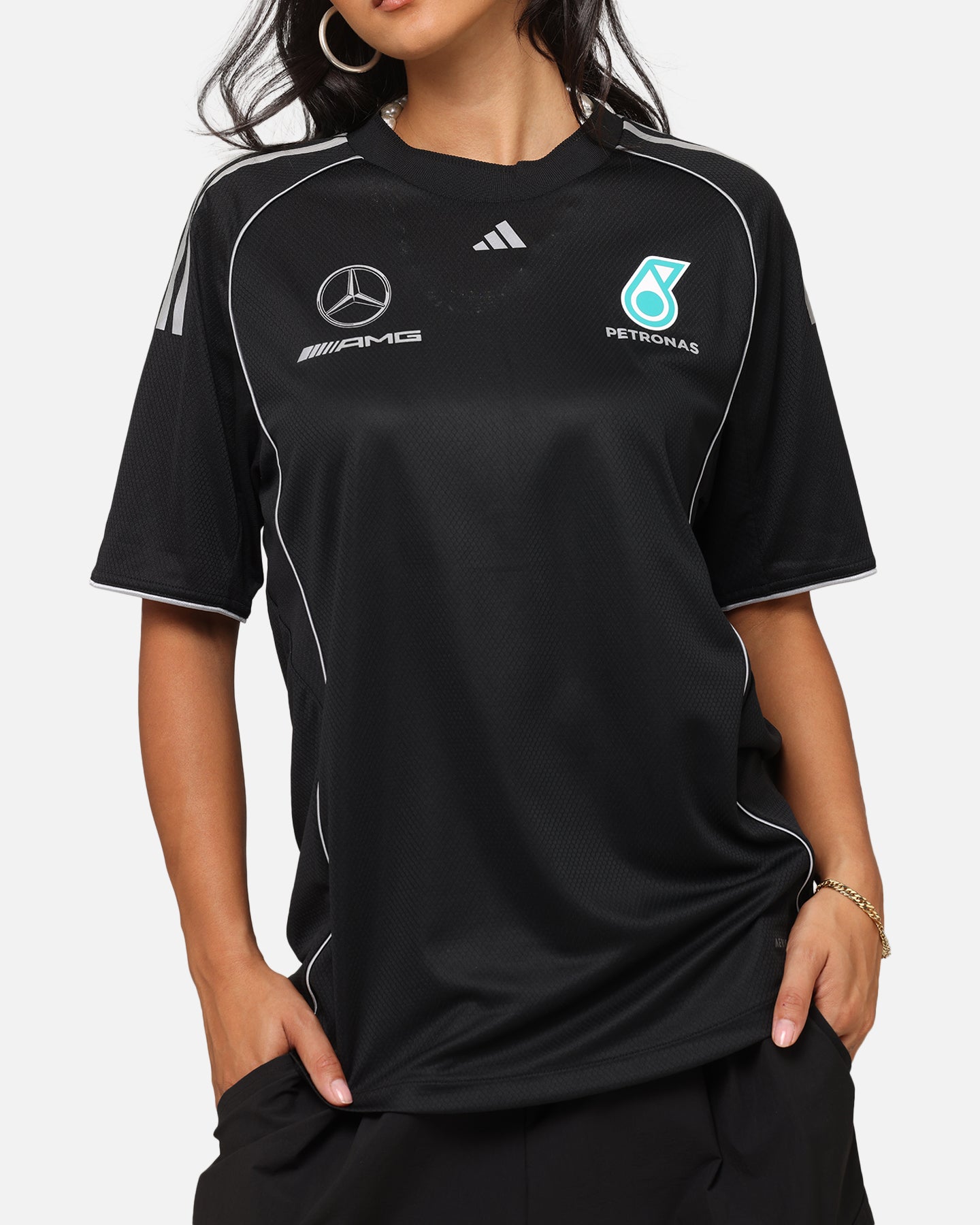 Adidas x Mercedes AMG PETRONAS F1 Team DNA T-Shirt for Men - Black & Silver Racing Tee - Perfect for Formula 1 Fans, Motorsport Events & Casual Wear