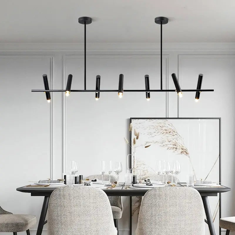 Doreen Modern Black Linear Chandelier - 6-Light LED Crystal Pendant Lighting Fixture for Dining Room, Kitchen Island & Bedroom Ceiling Decor