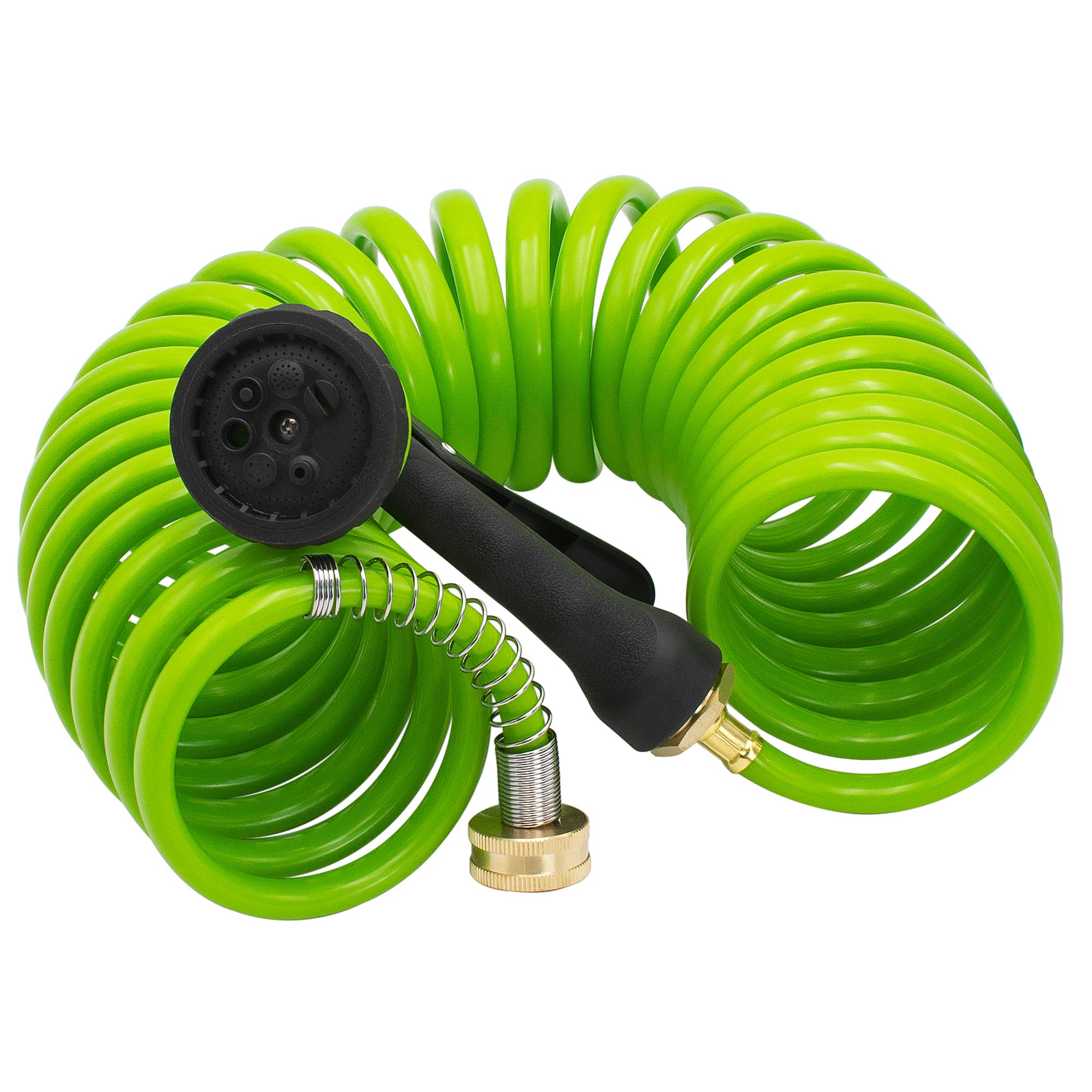 AUTOMAN EVA Recoil Expandable Garden Hose 25ft - 7 Pattern Spray Nozzle, Flexible Curly Water Hose, Retractable & Corrosion Resistant for Lawn, Garden & Car Washing (Green) - Perfect for Watering Plants, Washing Vehicles and Outdoor Cleaning