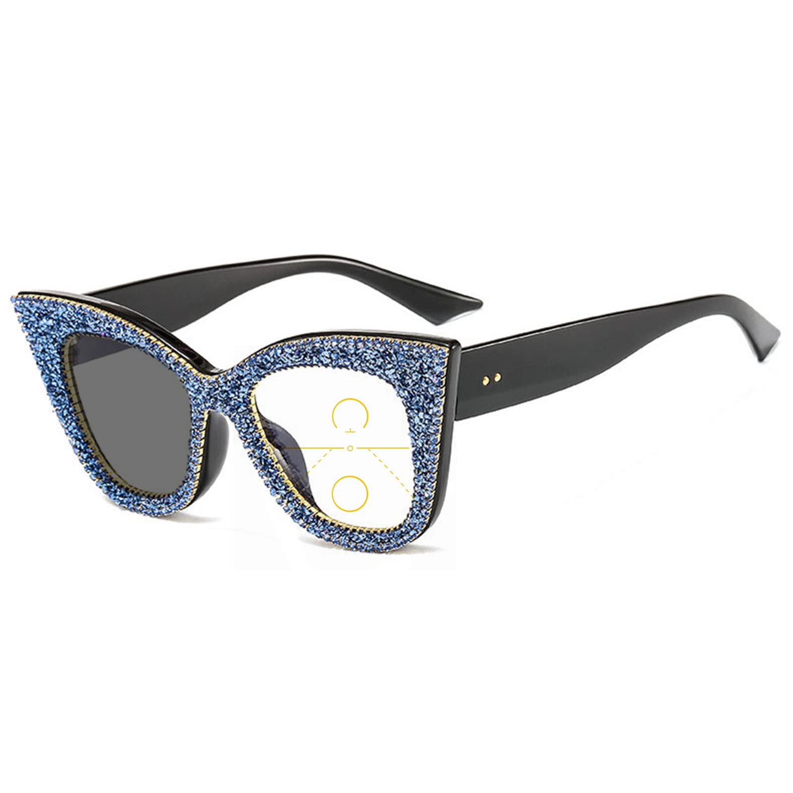 Photochromic Progressive Multifocal Reading Glasses for Women - Cat Eye Sunglasses with Rhinestones - Outdoor Transition Lenses for Reading & Sun Protection - Perfect for Driving, Shopping, and Beach Activities