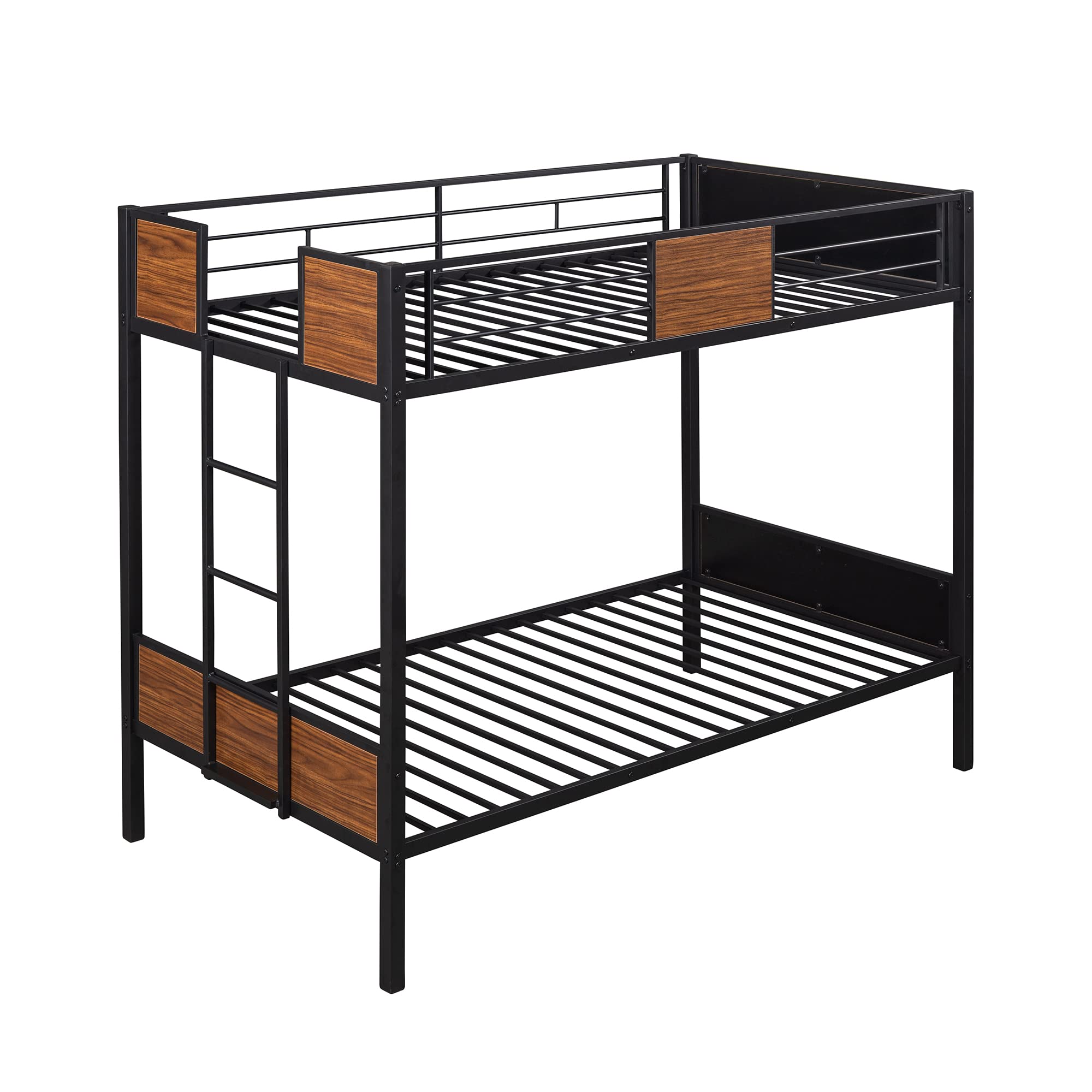 Modern Twin-Over-Twin Metal Bunk Bed with Safety Rail & Ladder - Sturdy Steel Frame Bunk Bed for Kids, Teens & Adults - Perfect for Small Bedrooms, Dorm Rooms & Guest Rooms