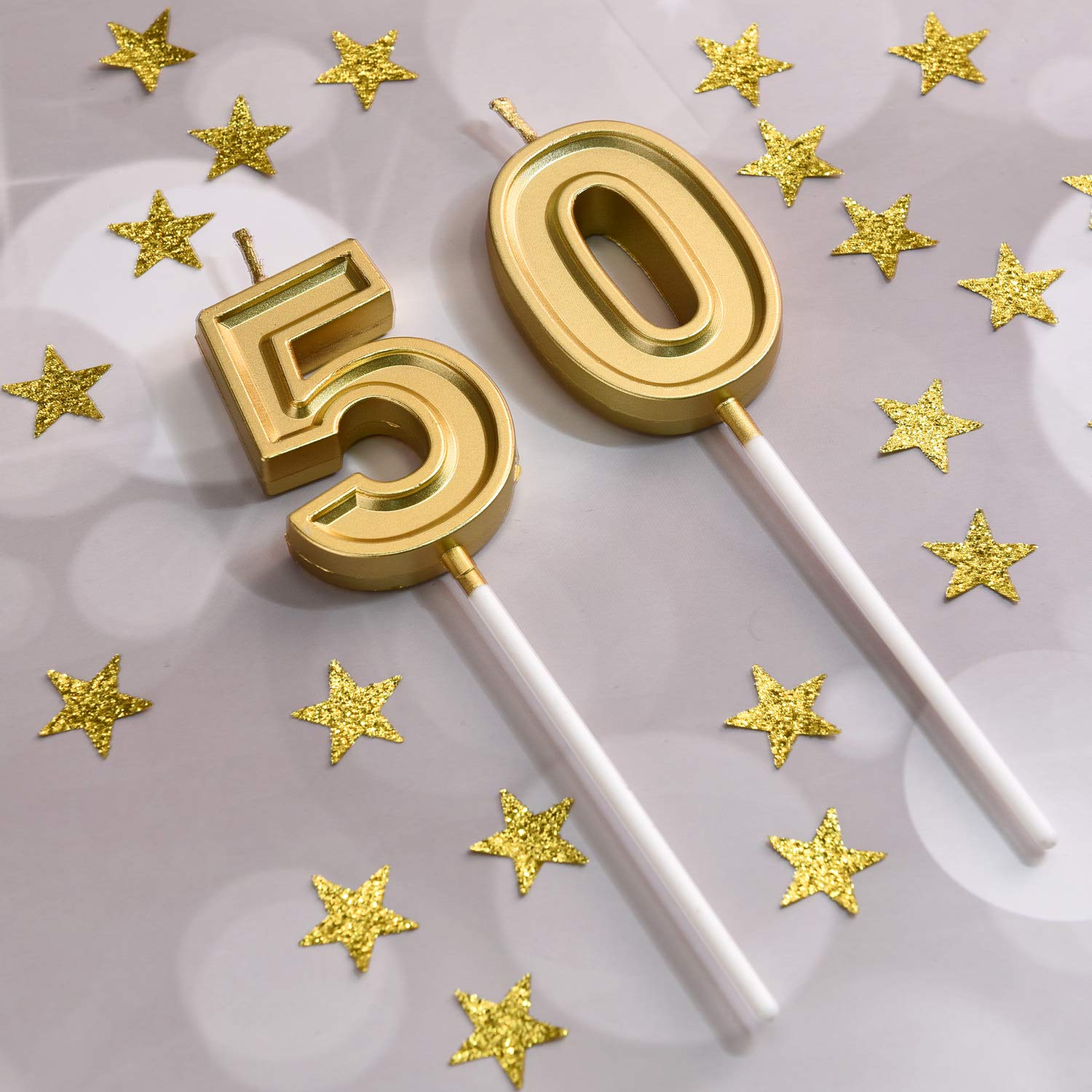50th Birthday Cake Candles - Gold Number Candles for Birthday, Wedding & Anniversary Decorations - Perfect for Celebrations, Parties & Special Events