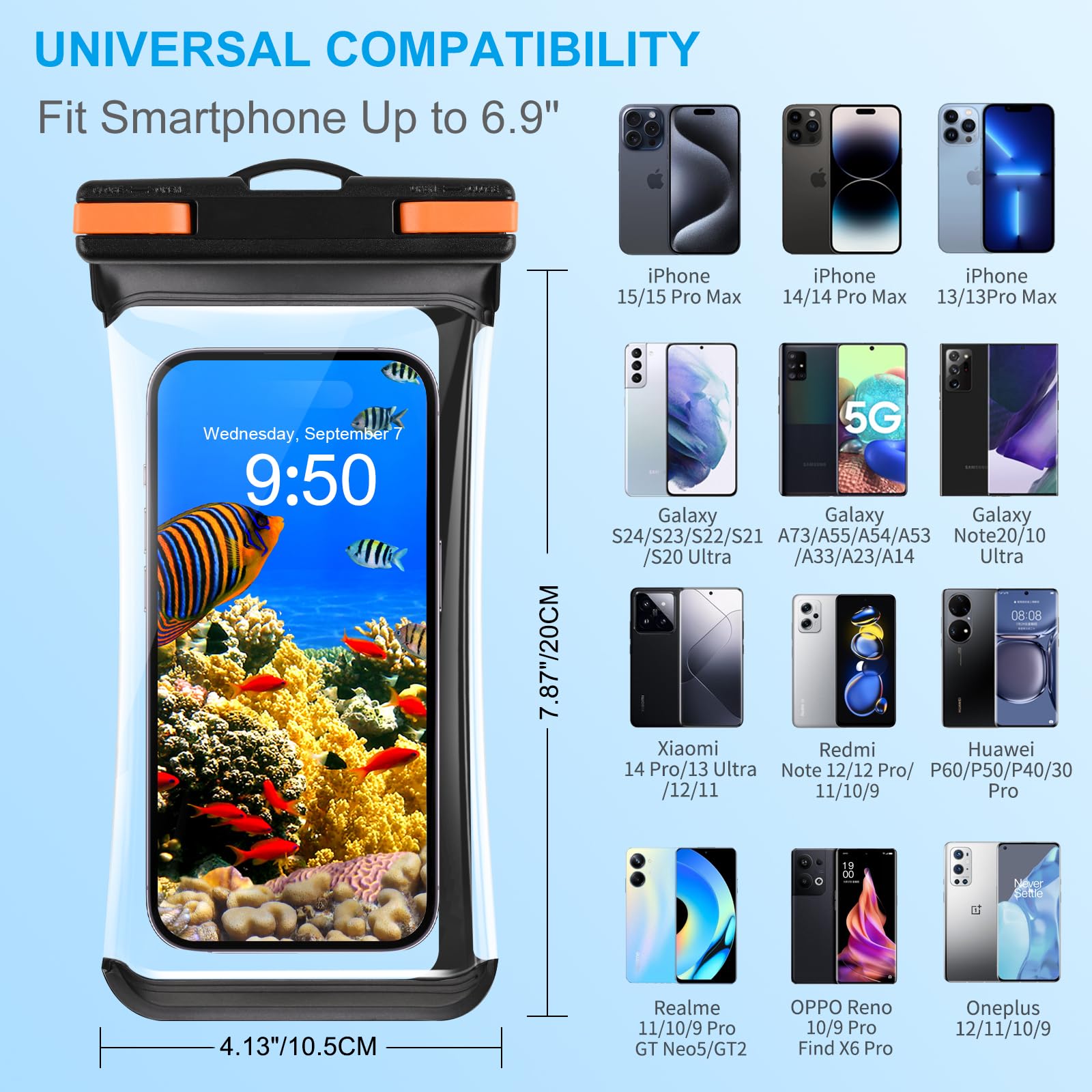 Waterproof Phone Pouch IPX8 - Universal Dry Bag for iPhone 15 Pro Max/14 Pro/13 & Galaxy S24/S23 Ultra (Fits Up to 6.9