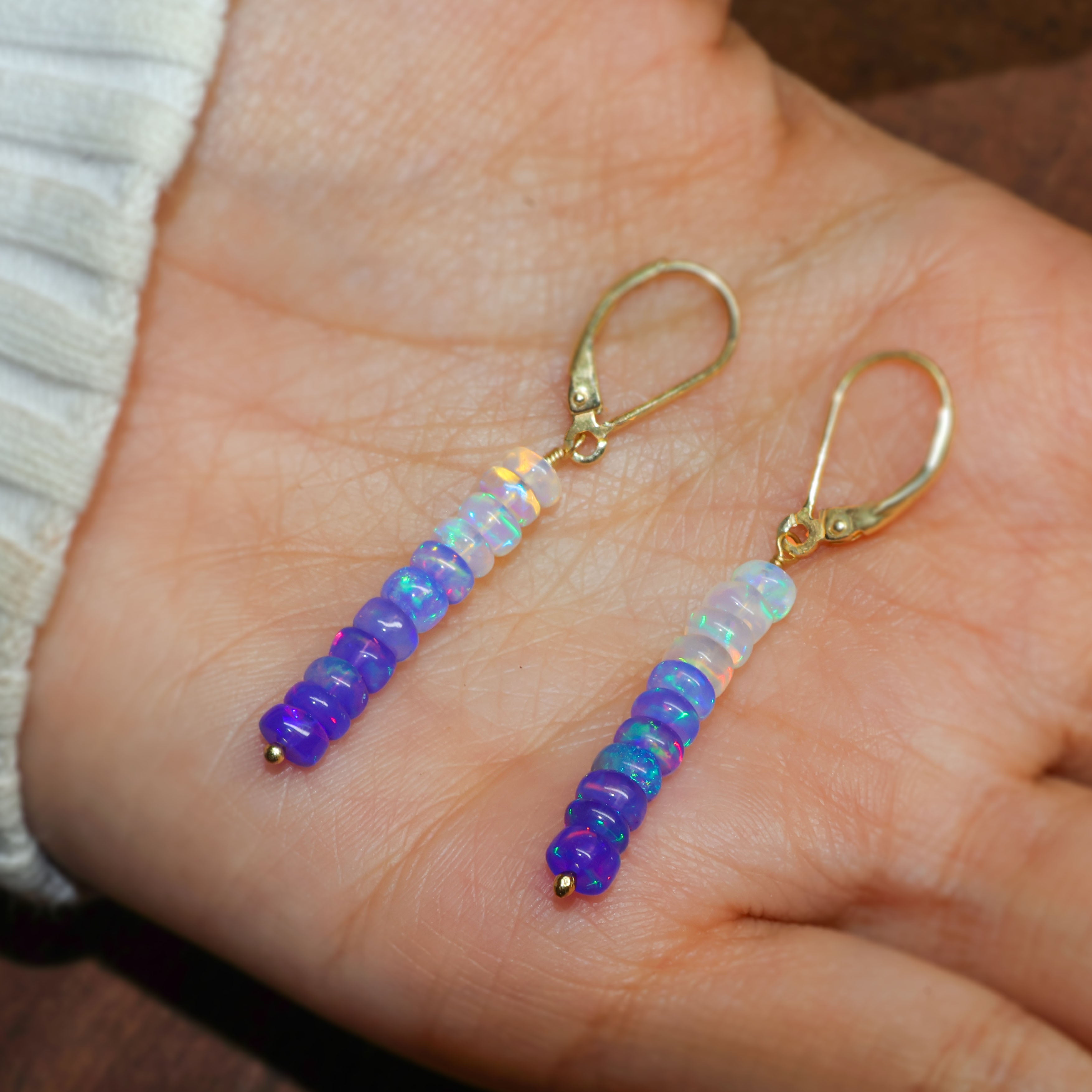 Natural Lavender Opal Linear Beaded Dangle Drop Earrings for Women - Handmade Boho Chic Jewelry - Perfect for Weddings, Parties & Everyday Wear