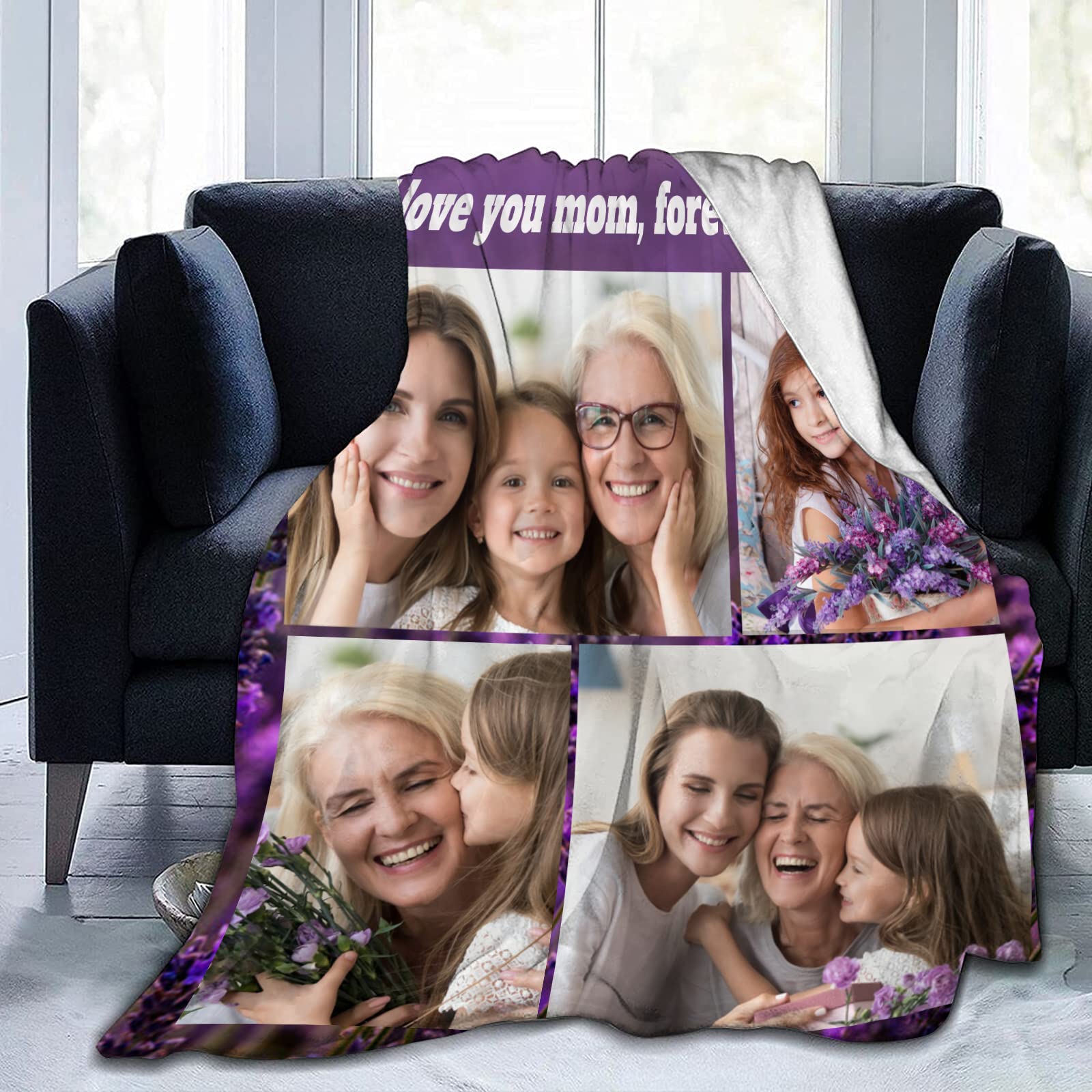 Personalized Photo Blanket Custom - Customized Throw Blanket with Collage of Pictures & Text - Unique Birthday Gift for Family, Friends, Kids, Mom, Sister - Perfect for Home Decor, Anniversary Present & Cozy Nights