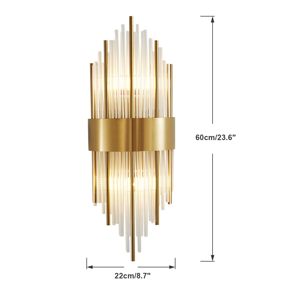 BOKT Crystal Wall Sconces Set of 2 - Modern Gold Wall Lights for Bathroom Vanity, Bedroom, Hallway - Luxury Wall Mount Lighting Fixtures for Home Decor & Interior Design