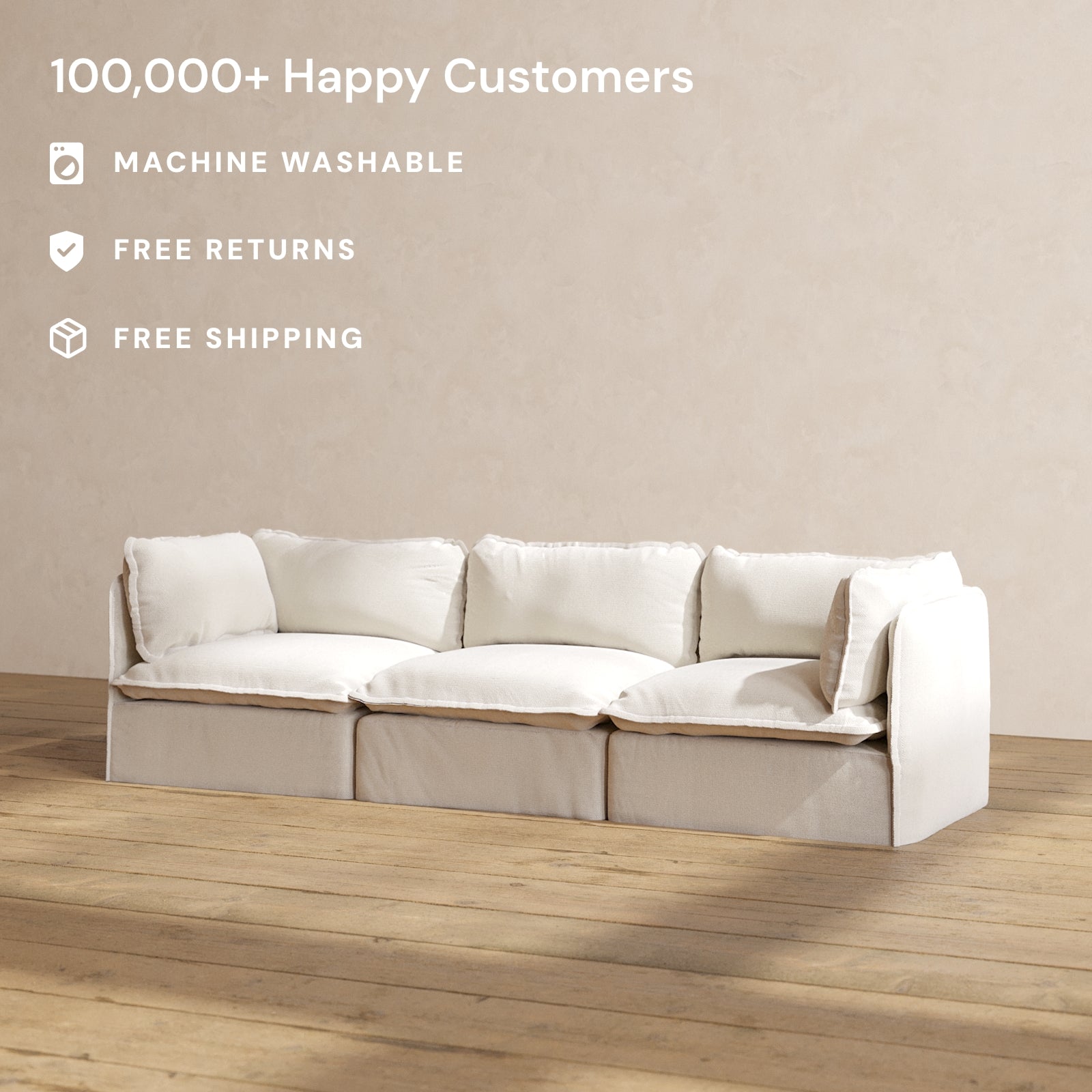 Modular Performance 3-Seater Sofa in Flour Color | Relaxed Blend Fabric | Perfect for Living Room, Lounge & Home Theater Comfort