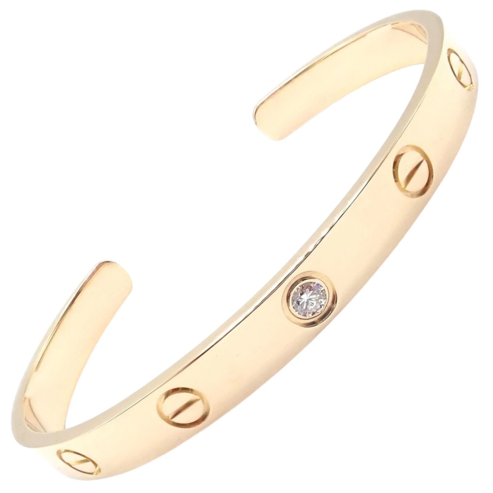 Authentic Cartier 18K Yellow Gold Diamond Love Cuff Open Bracelet - Size 17 - Luxury Jewelry for Women, Perfect for Anniversaries, Weddings & Special Occasions