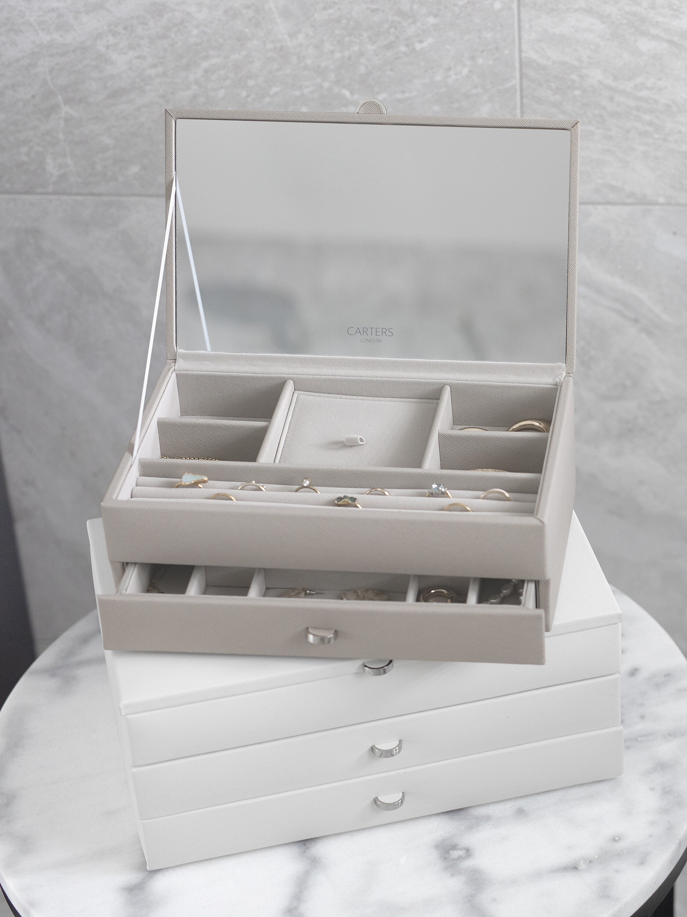 Carters Medium Taupe Jewelry Box - Elegant Storage for Rings, Necklaces & Bracelets - Perfect for Travel, Gifts & Home Decor