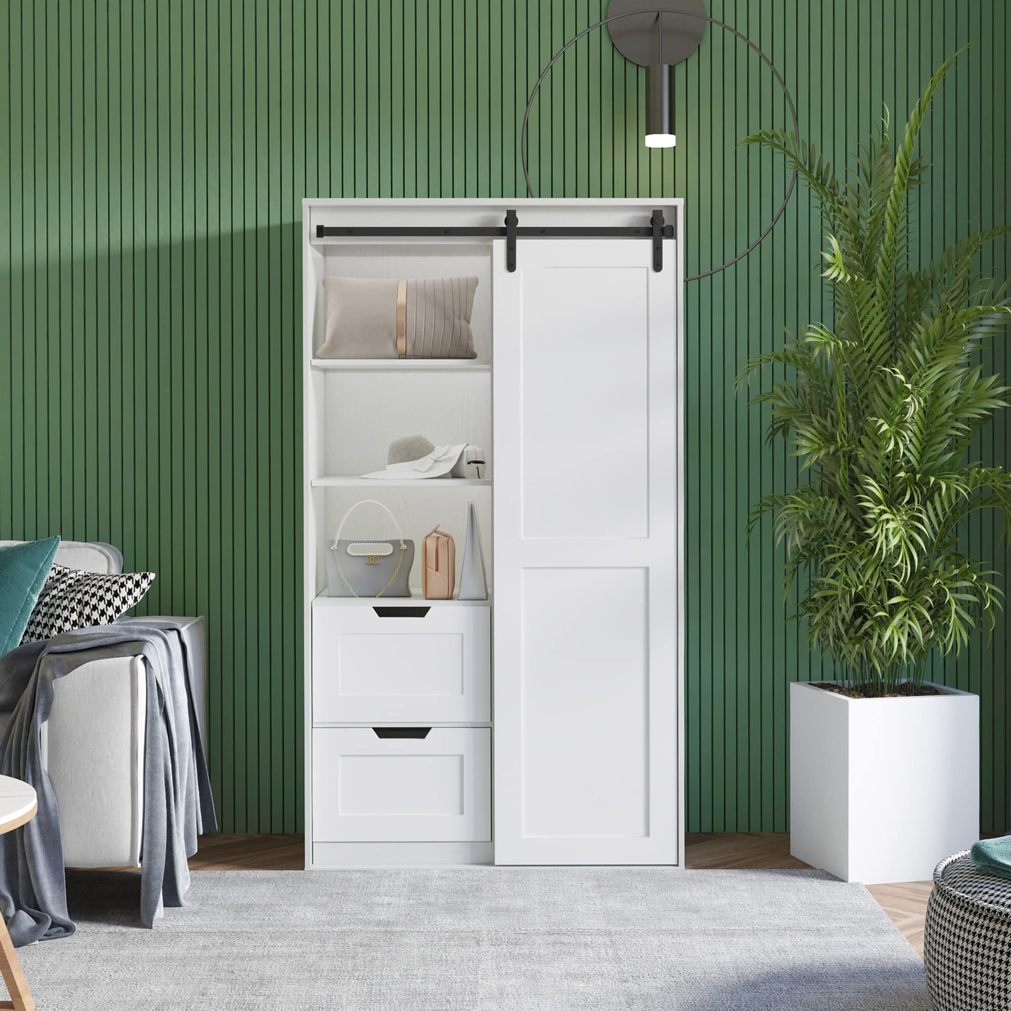 71 Inch Tall White Armoire Wardrobe Closet - Spacious Bedroom Storage Cabinet with Hanging Rod, Barn Doors, Drawers & Open Shelves for Clothes, Shoes & Accessories | Perfect for Master Bedroom, Guest Room or Dorm Organization