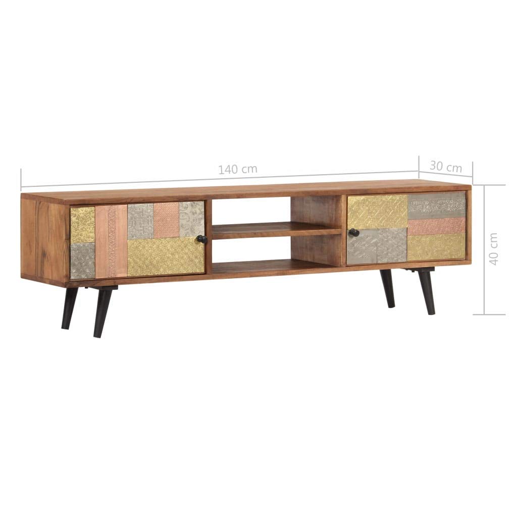 Modern Farmhouse TV Stand with 2 Cupboards & Open Shelf - 55 Inch Solid Acacia Wood Entertainment Center for Living Room (55