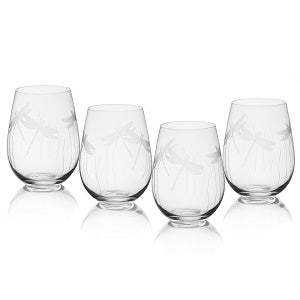 Elegant Dragonfly Stemless Wine Glasses Set of 4 - Shatterproof BPA-Free Glassware for Red White Wine Cocktails - Perfect for Parties Weddings Gifts & Home Decor
