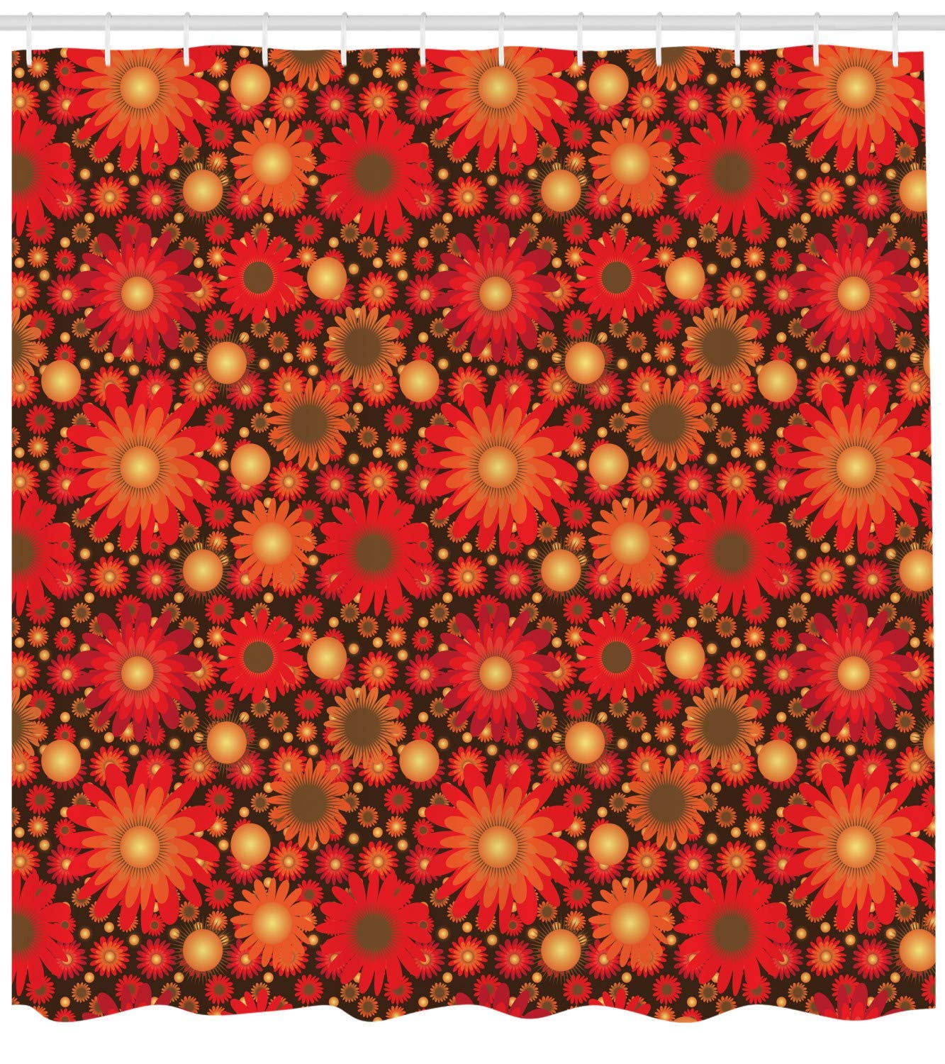 Ambesonne Floral Shower Curtain - Vivid Botanical Print with Gerbera Daisies in Dark Green & Vermilion | 69x70 Inch Waterproof Fabric Bathroom Decor Set with Hooks | Perfect for Modern, Farmhouse & Boho Bathrooms