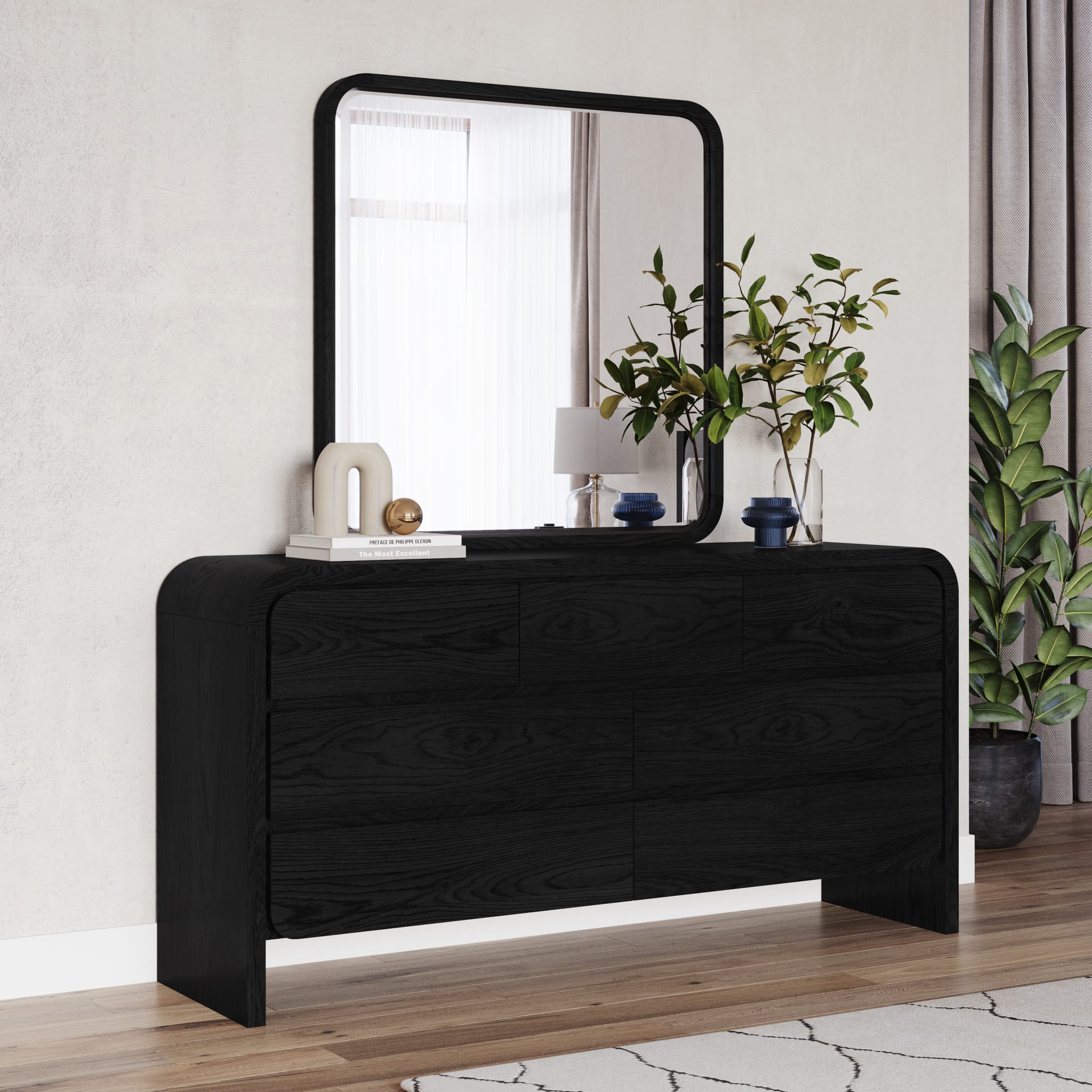 Elora 7-Drawer Dresser in Jet Black Ash - Modern Bedroom Storage Solution for Clothes, Linens & Accessories