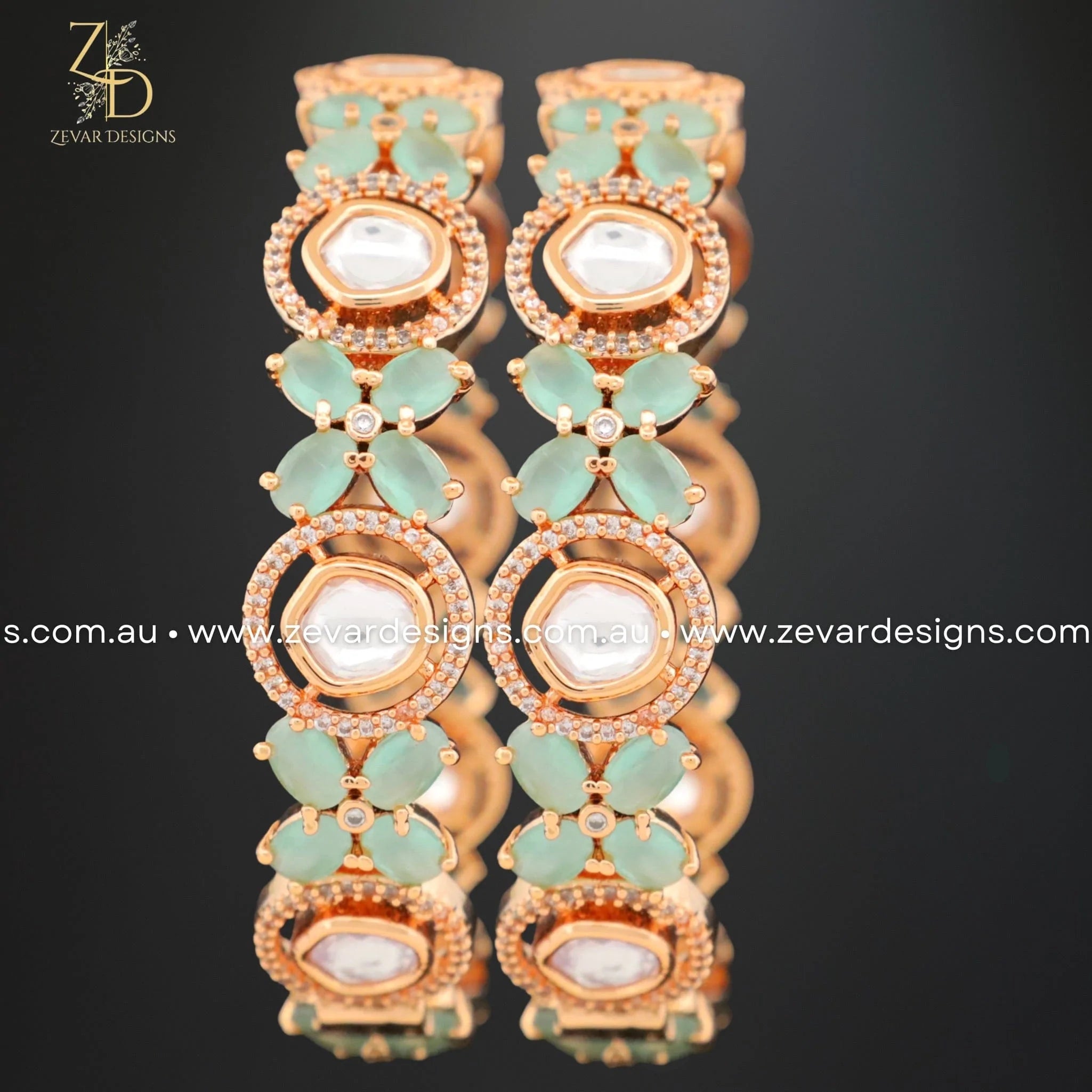 Exquisite Kundan Polki Bangles with AD Mint Colored Stones - Elegant Indian Jewelry for Weddings, Parties & Festive Occasions