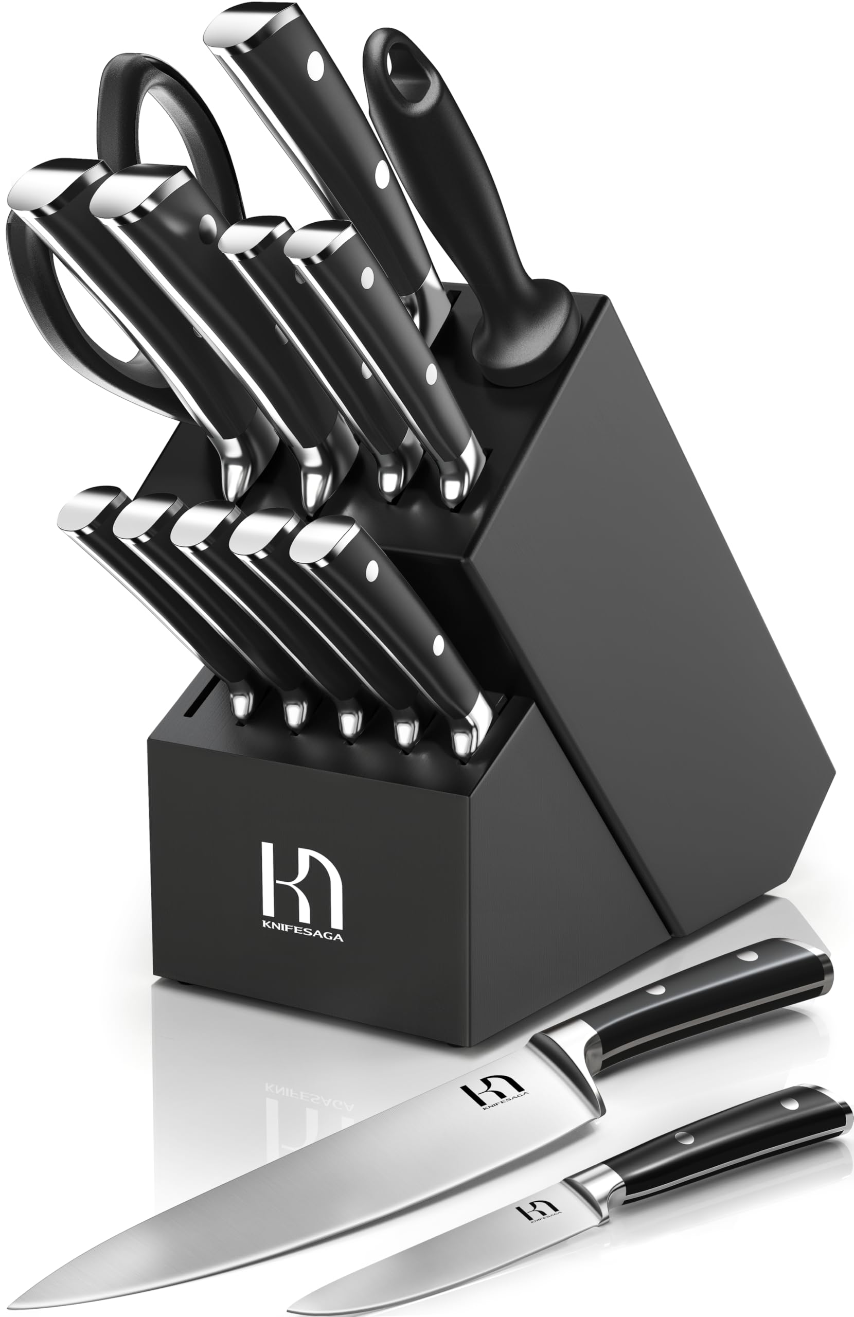 Premium 15-Piece Japanese Kitchen Knife Set with Block & Sharpener - High Carbon Stainless Steel Razor-Sharp Knives for Professional Chefs & Home Cooking - Perfect for Chopping, Slicing, Dicing & Meal Prep