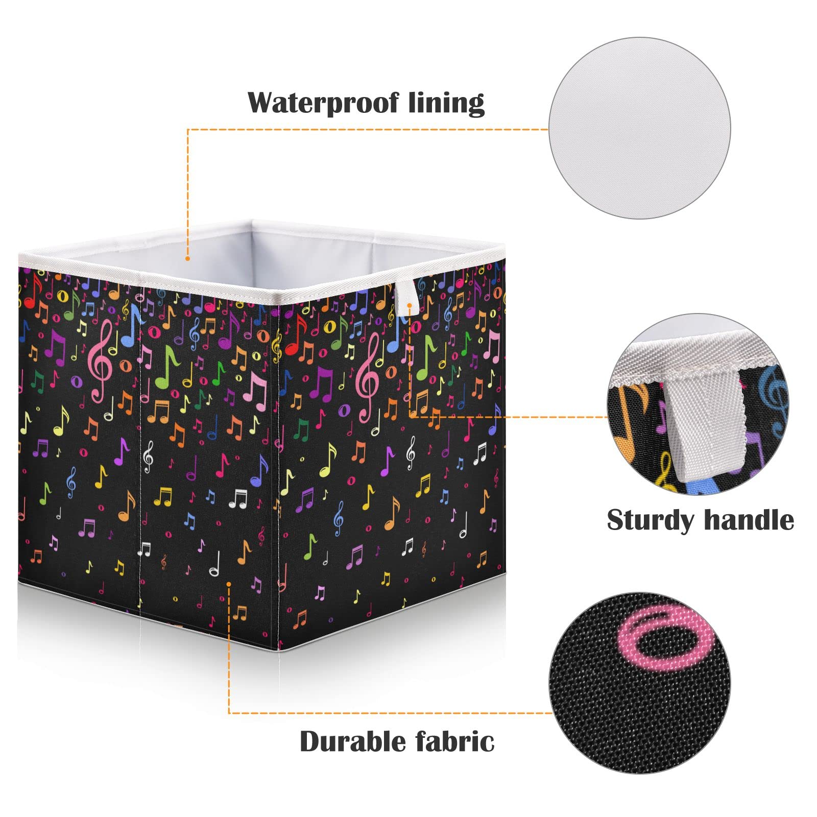 DOMIKING Foldable Linen Storage Bins with Handles - Music Note Pattern Decorative Organizer Box for Closet, Shelves & Bedroom - Perfect for Gift Wrapping, Jewelry & Seasonal Decor Storage