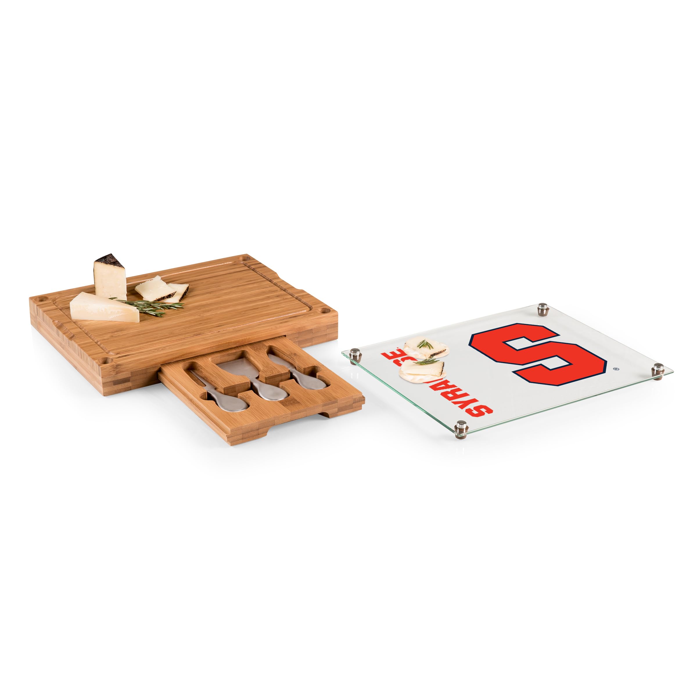 PICNIC TIME NCAA Concerto Glass Top Cheese Board and Knife Set - Bamboo Charcuterie Board with Glass Top Cutting Board for Cheese, Charcuterie, and Appetizers - Perfect for Parties, Picnics, and Entertaining