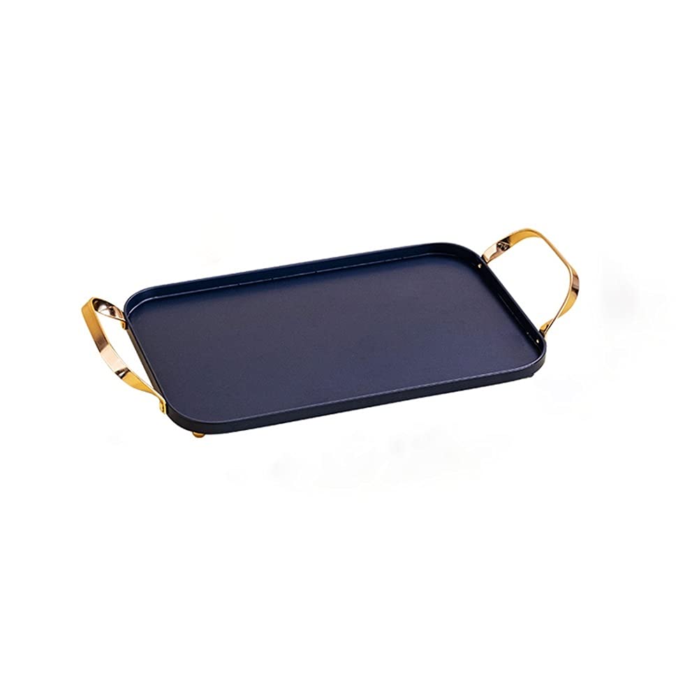 Elegant Dark Blue Metal Tray - Rectangular Serving Tray for Dining, Tea & Cosmetics | Luxury Home Decor for Living Room, Kitchen & Bathroom Storage