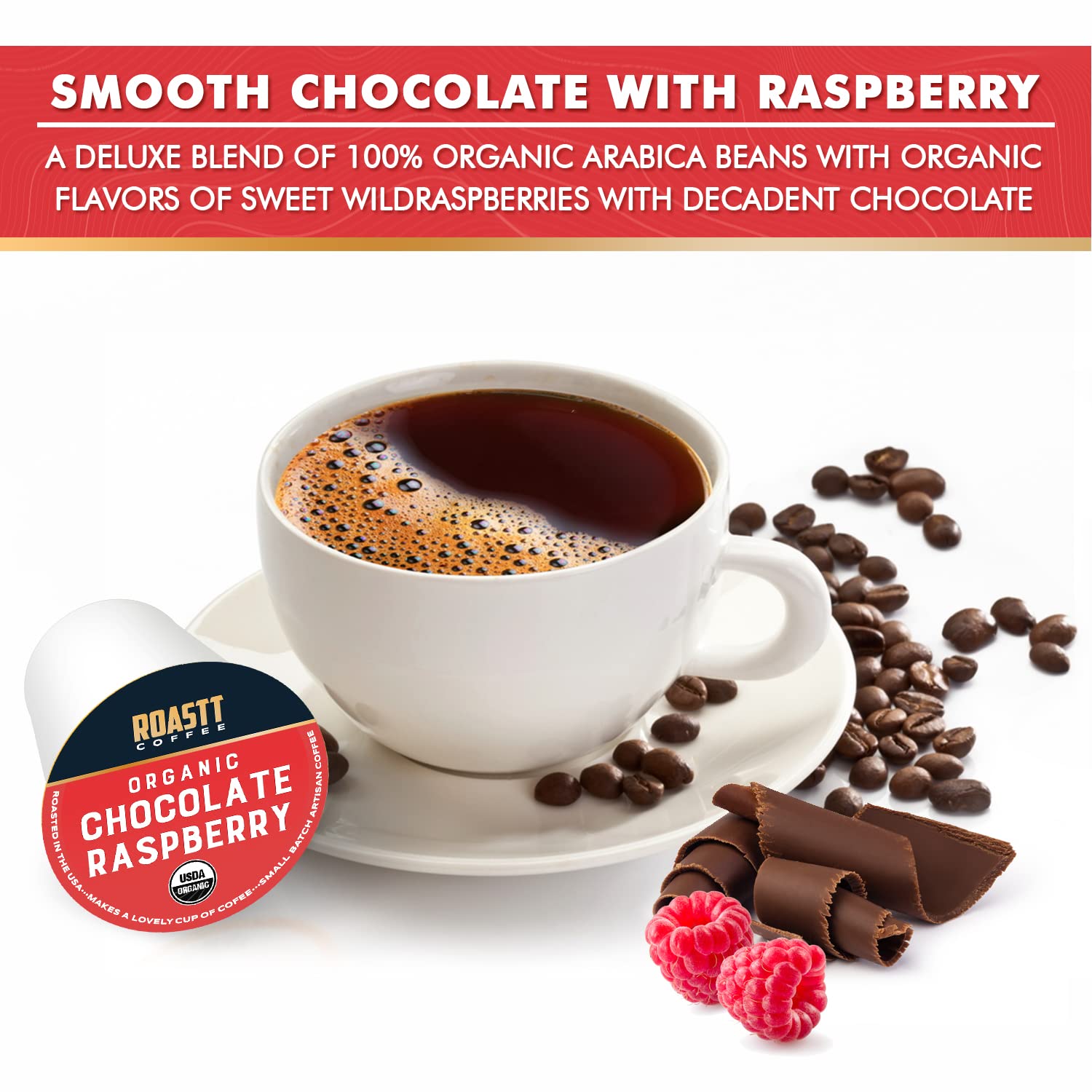 Organic Chocolate Raspberry Medium Roast Coffee Pods - 12 Count Single Serve K-Cups Compatible with Keurig 2.0 Brewers - Perfect for Home, Office & Gift Giving